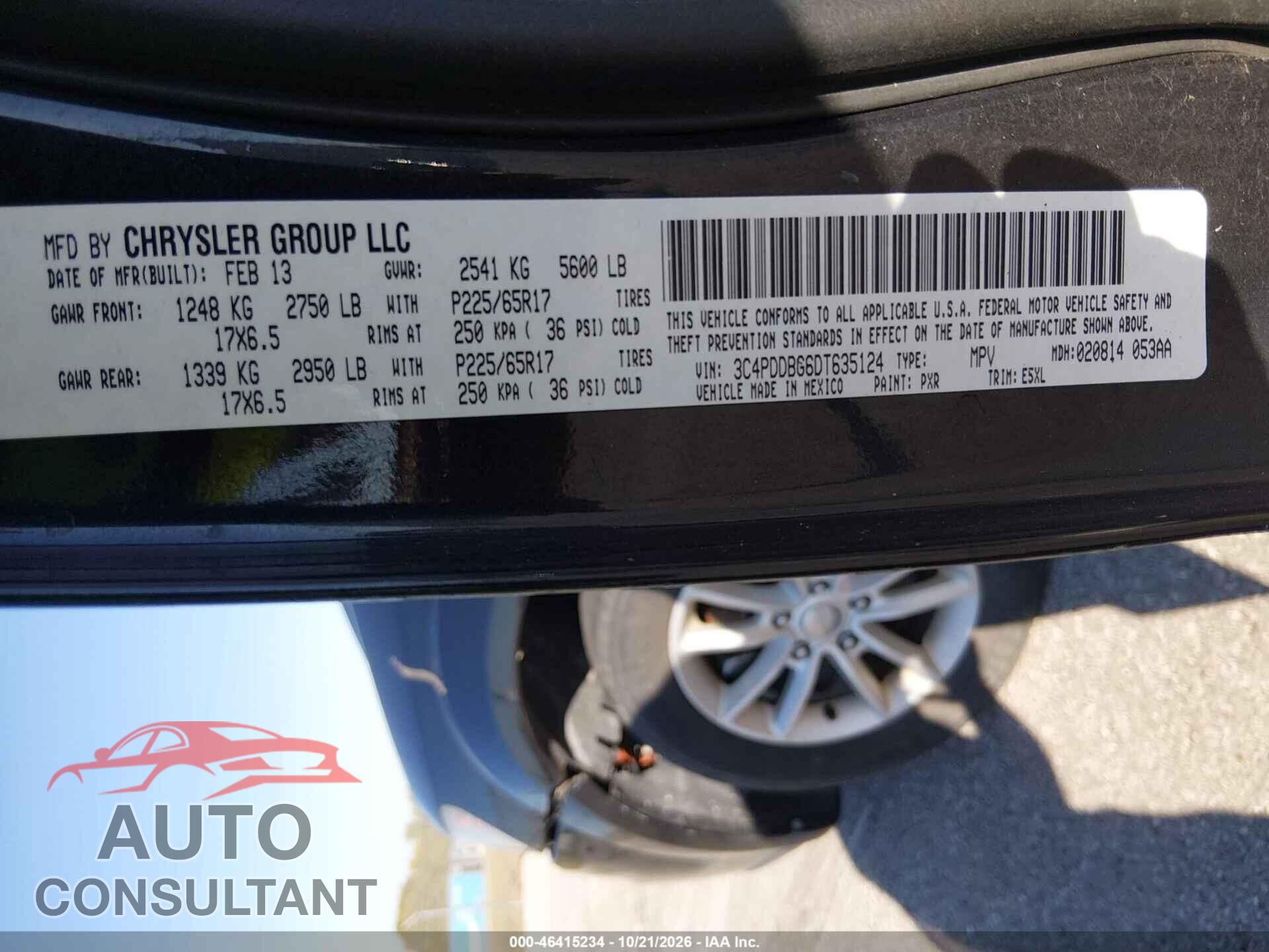 DODGE JOURNEY 2013 - 3C4PDDBG6DT635124