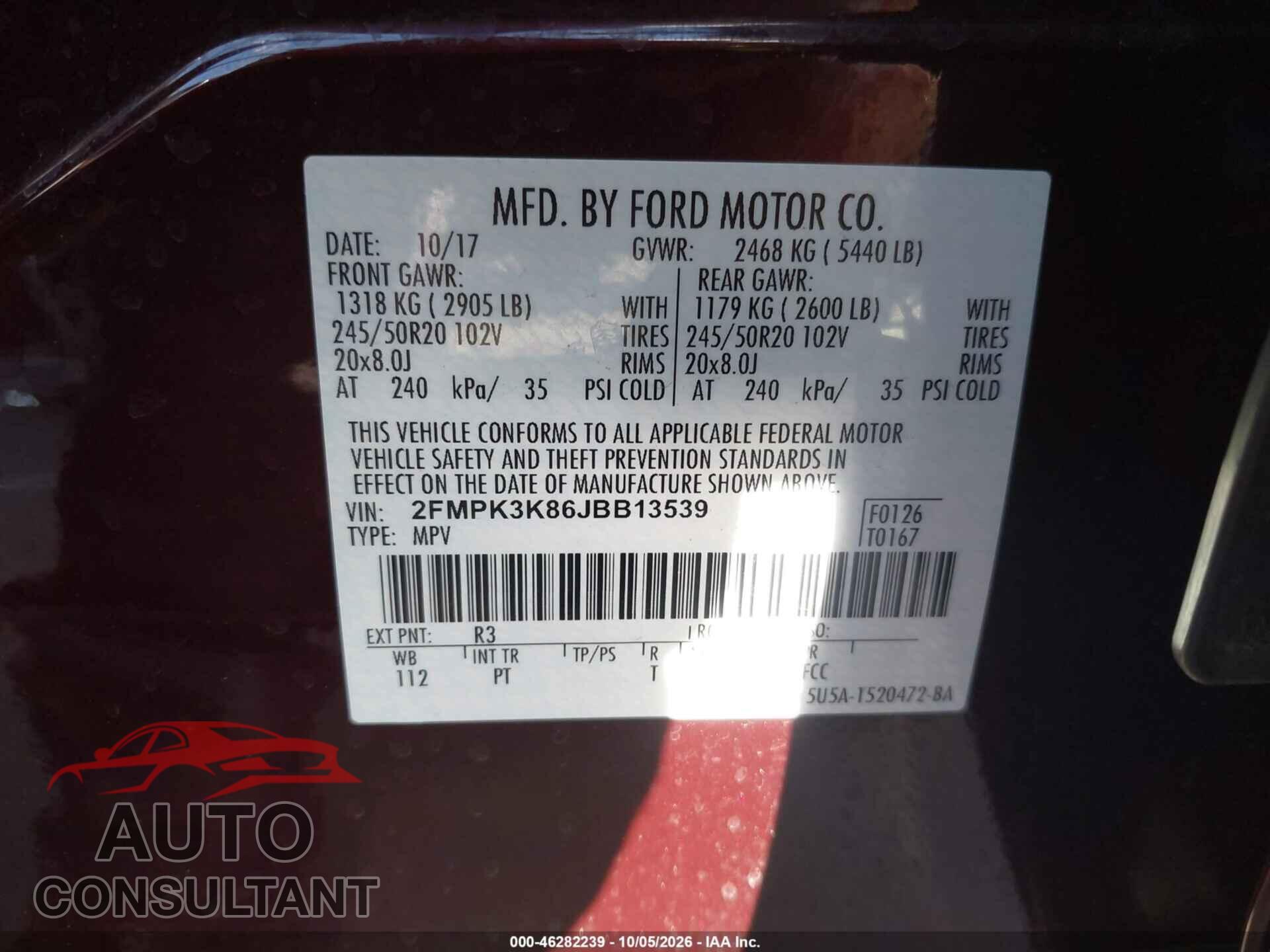 FORD EDGE 2018 - 2FMPK3K86JBB13539