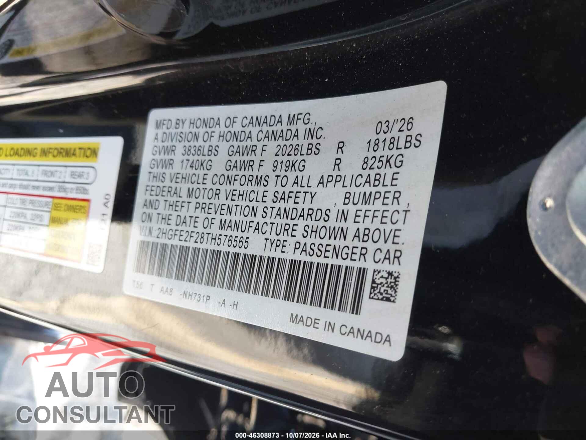 HONDA CIVIC 2026 - 2HGFE2F28TH576565