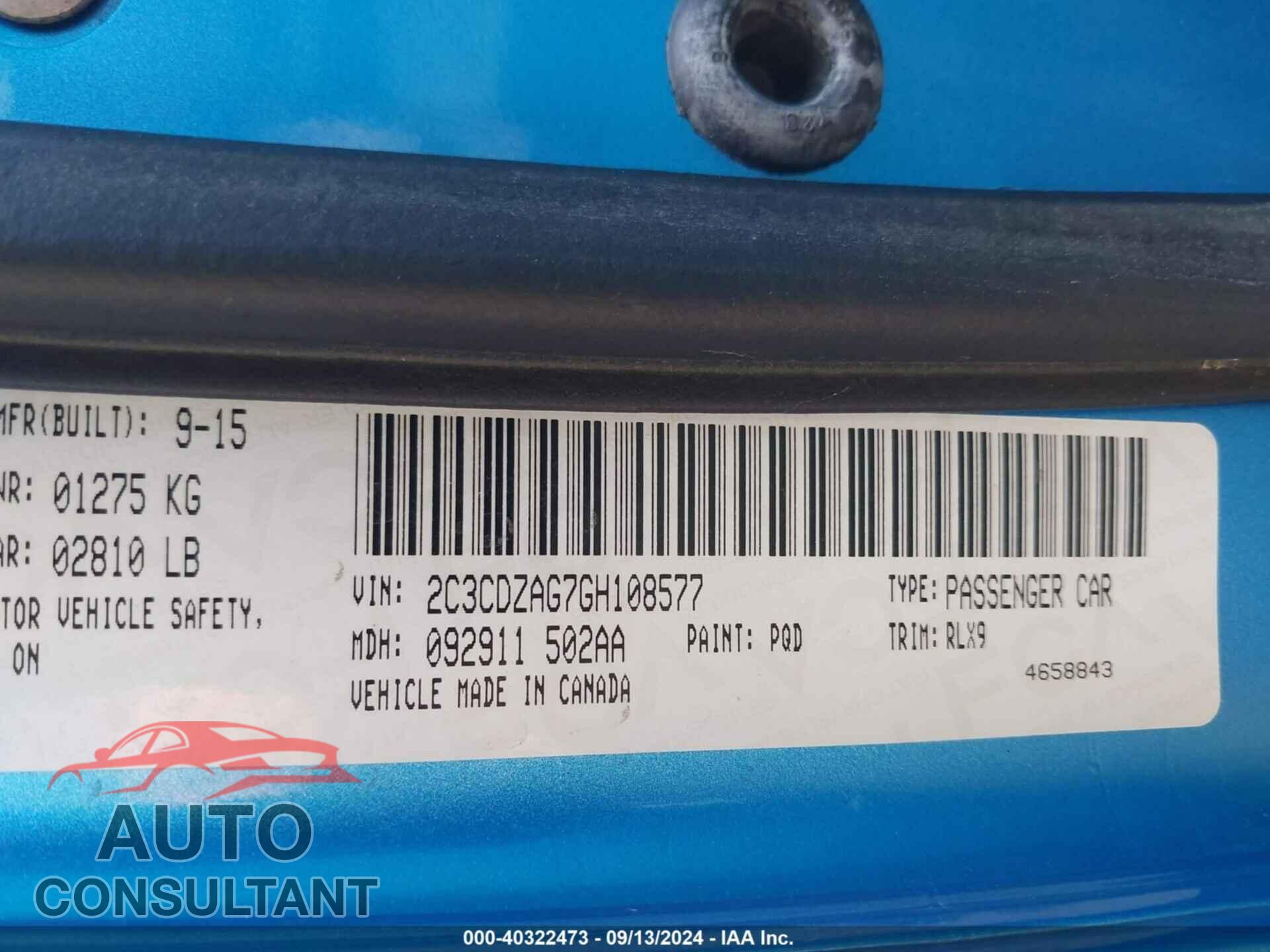 DODGE CHALLENGER 2016 - 2C3CDZAG7GH108577