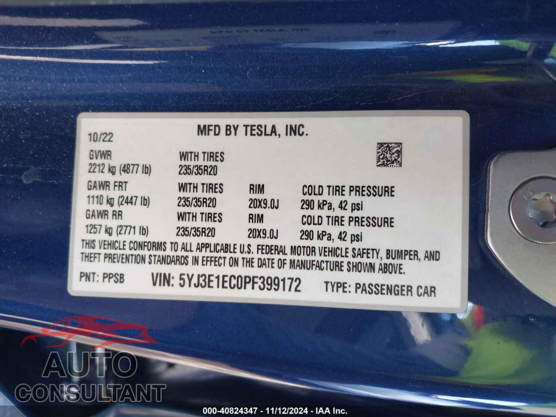 TESLA MODEL 3 2023 - 5YJ3E1EC0PF399172