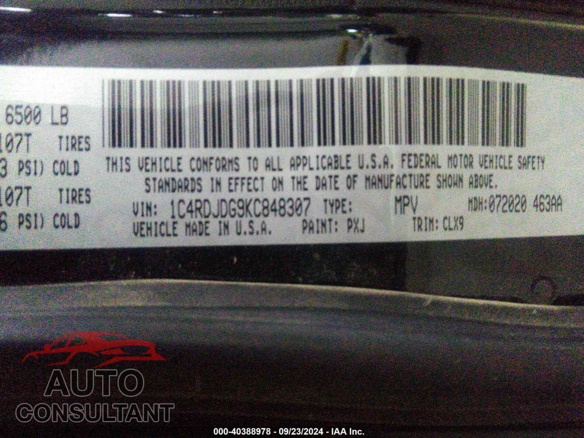 DODGE DURANGO 2019 - 1C4RDJDG9KC848307