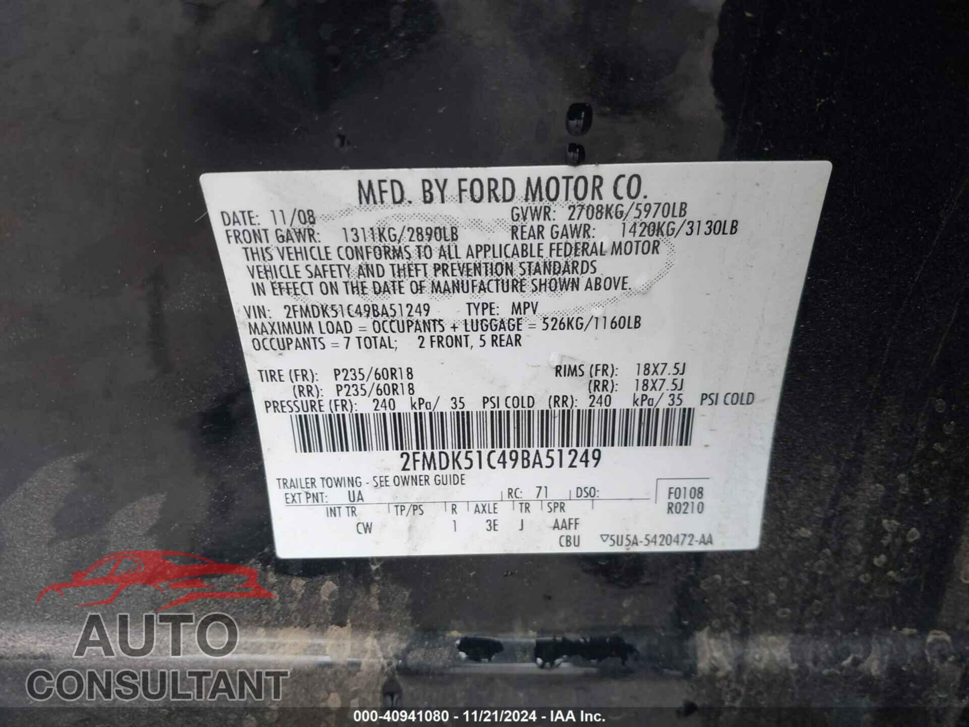 FORD FLEX 2009 - 2FMDK51C49BA51249
