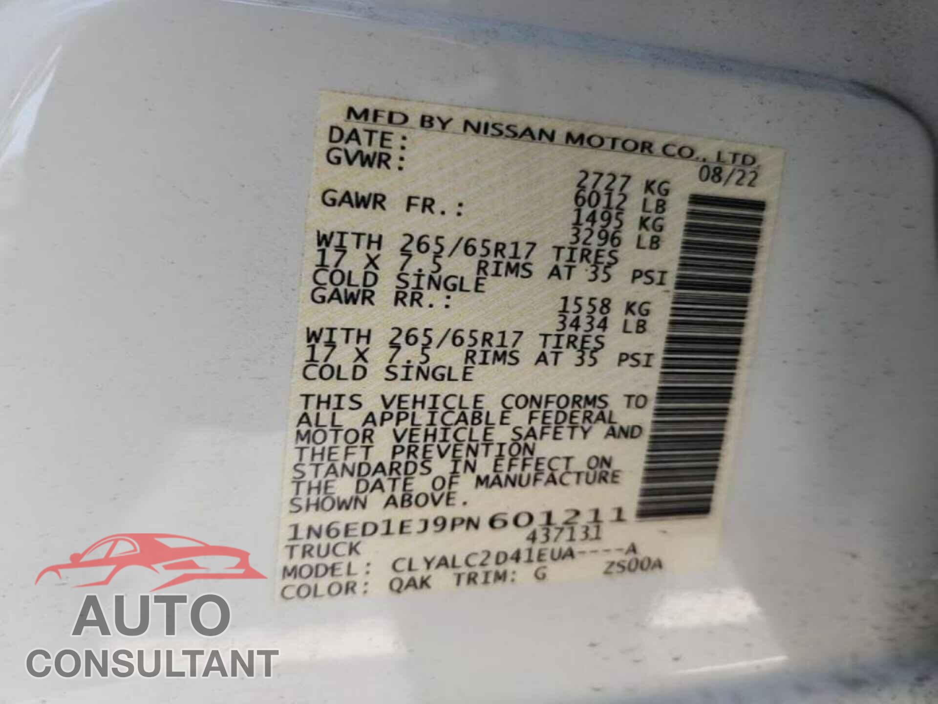 NISSAN FRONTIER 2023 - 1N6ED1EJ9PN601211