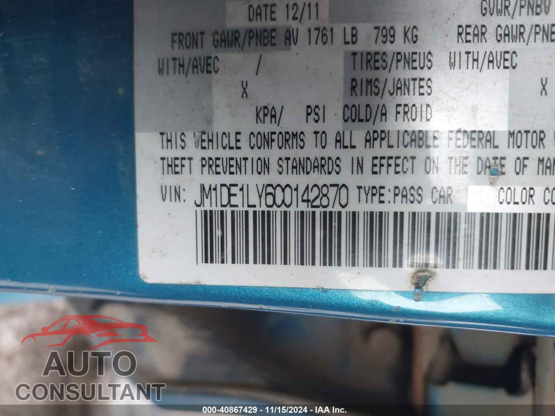 MAZDA MAZDA2 2012 - JM1DE1LY6C0142870