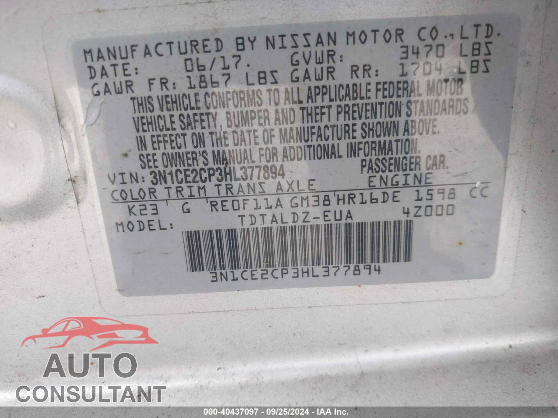 NISSAN VERSA NOTE 2017 - 3N1CE2CP3HL377894