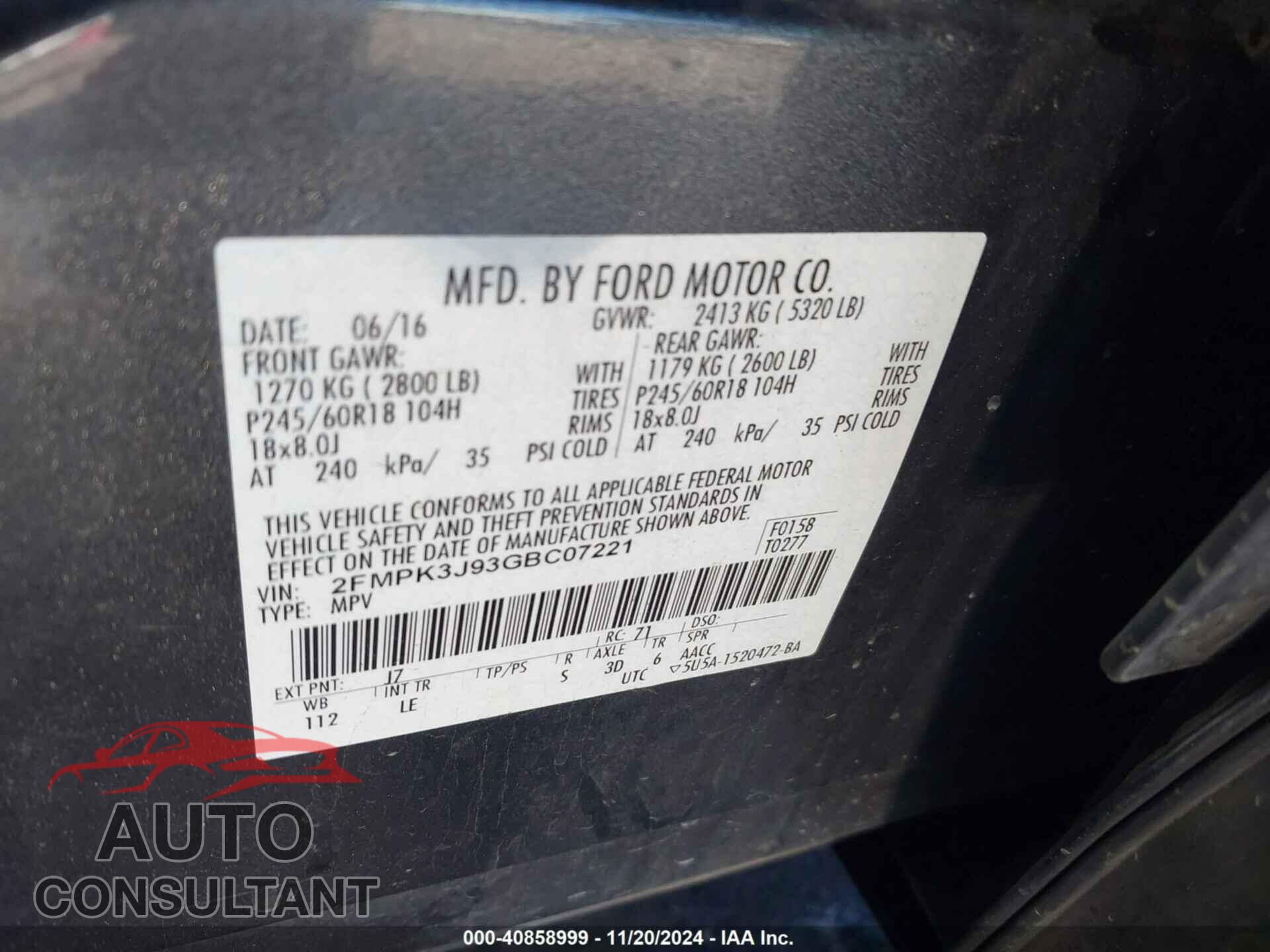 FORD EDGE 2016 - 2FMPK3J93GBC07221