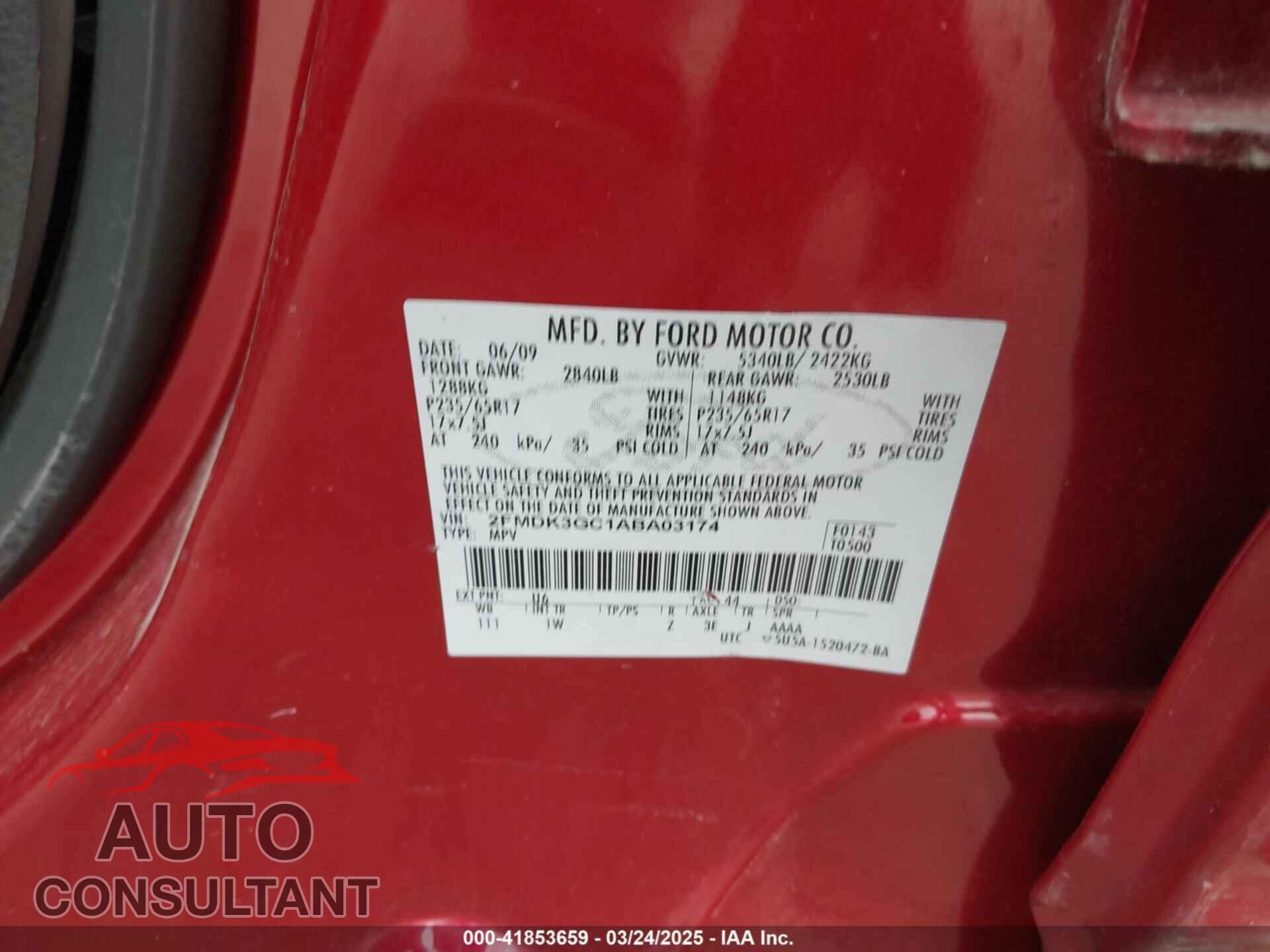 FORD EDGE 2010 - 2FMDK3GC1ABA03174