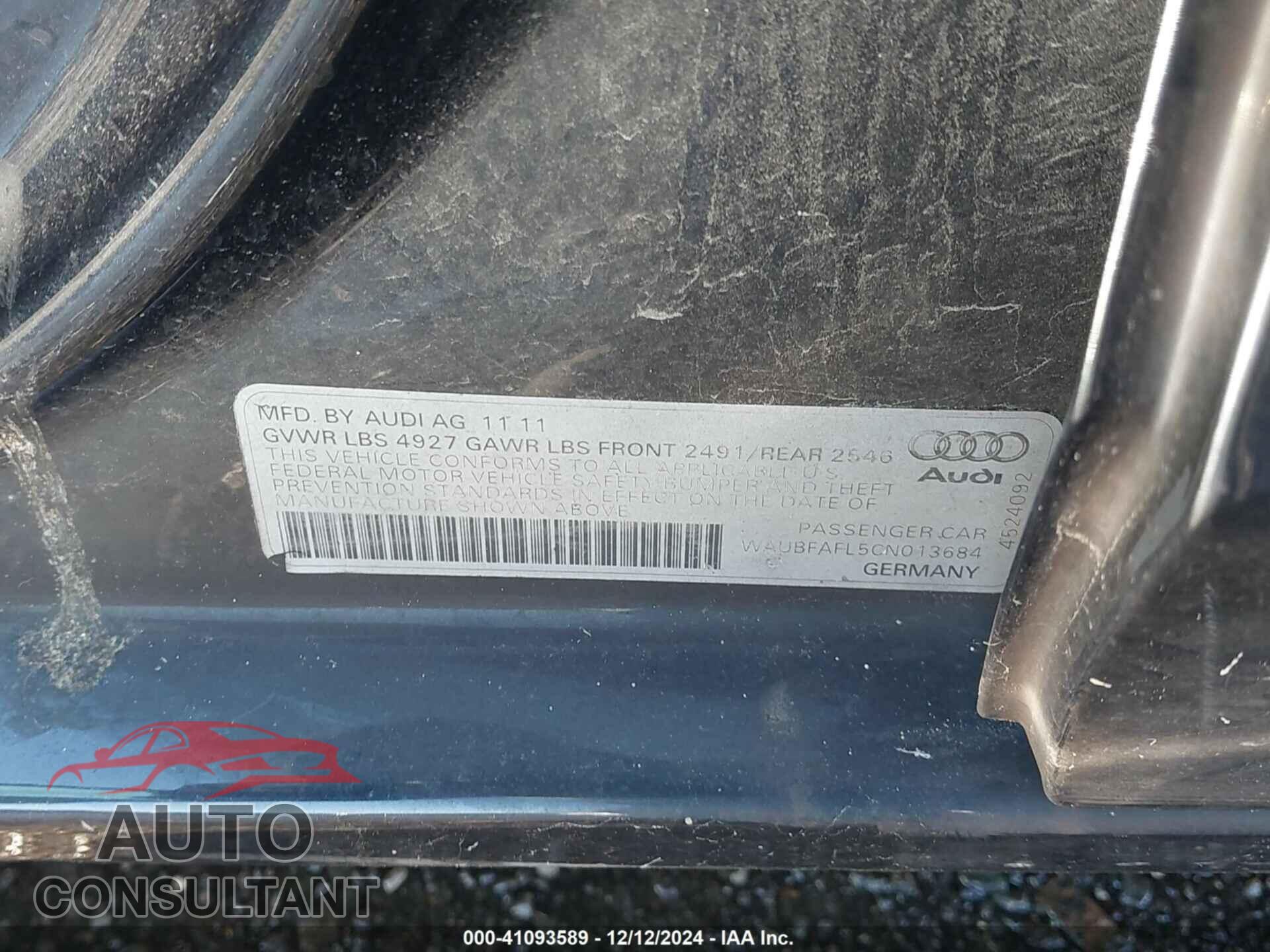 AUDI A4 2012 - WAUBFAFL5CN013684