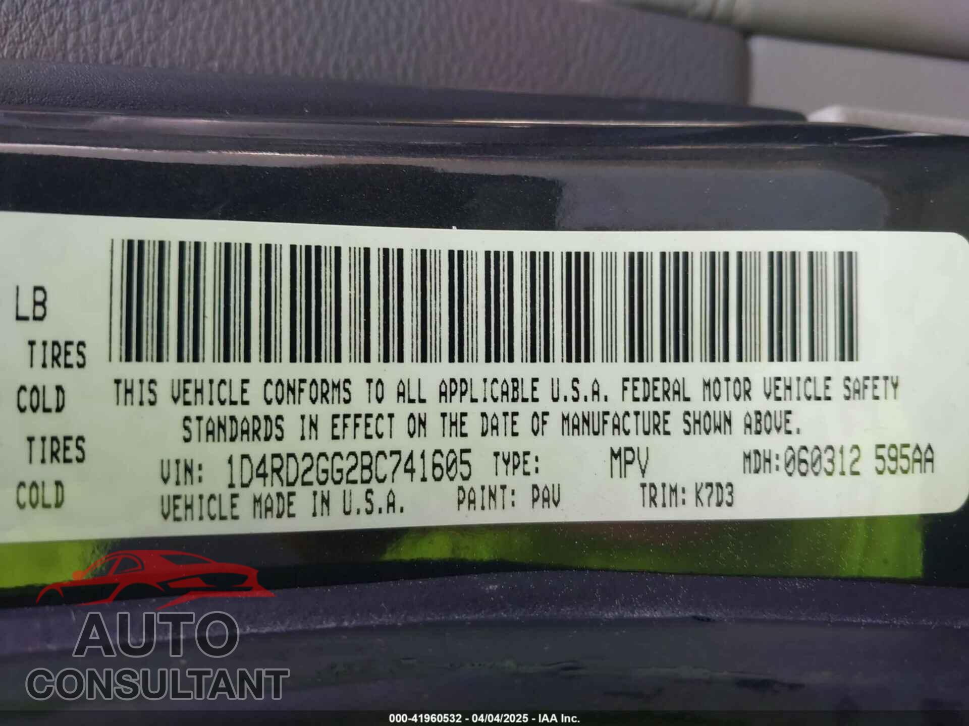 DODGE DURANGO 2011 - 1D4RD2GG2BC741605