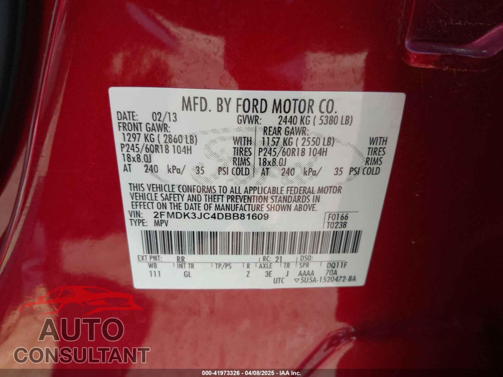 FORD EDGE 2013 - 2FMDK3JC4DBB81609