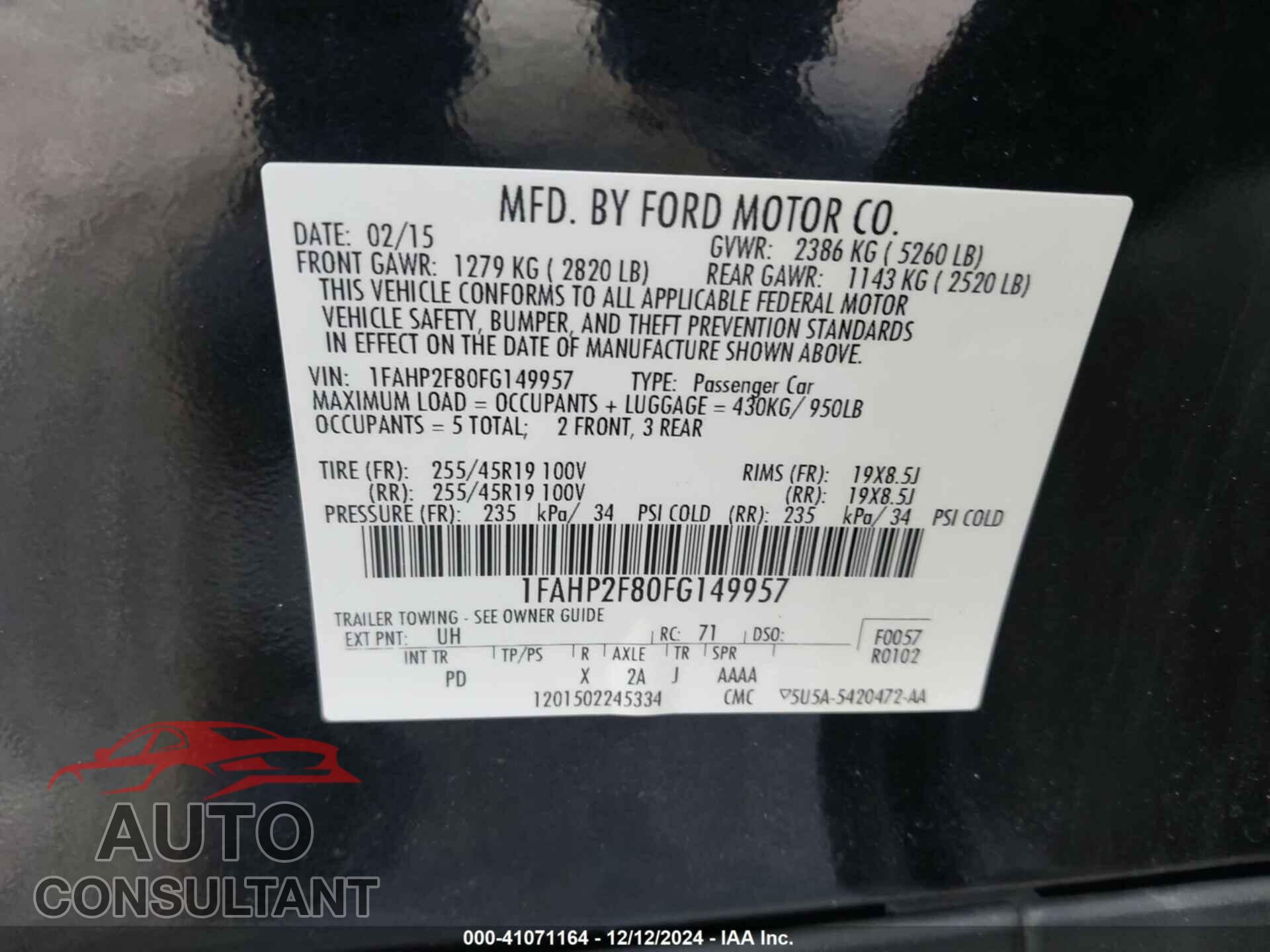 FORD TAURUS 2015 - 1FAHP2F80FG149957