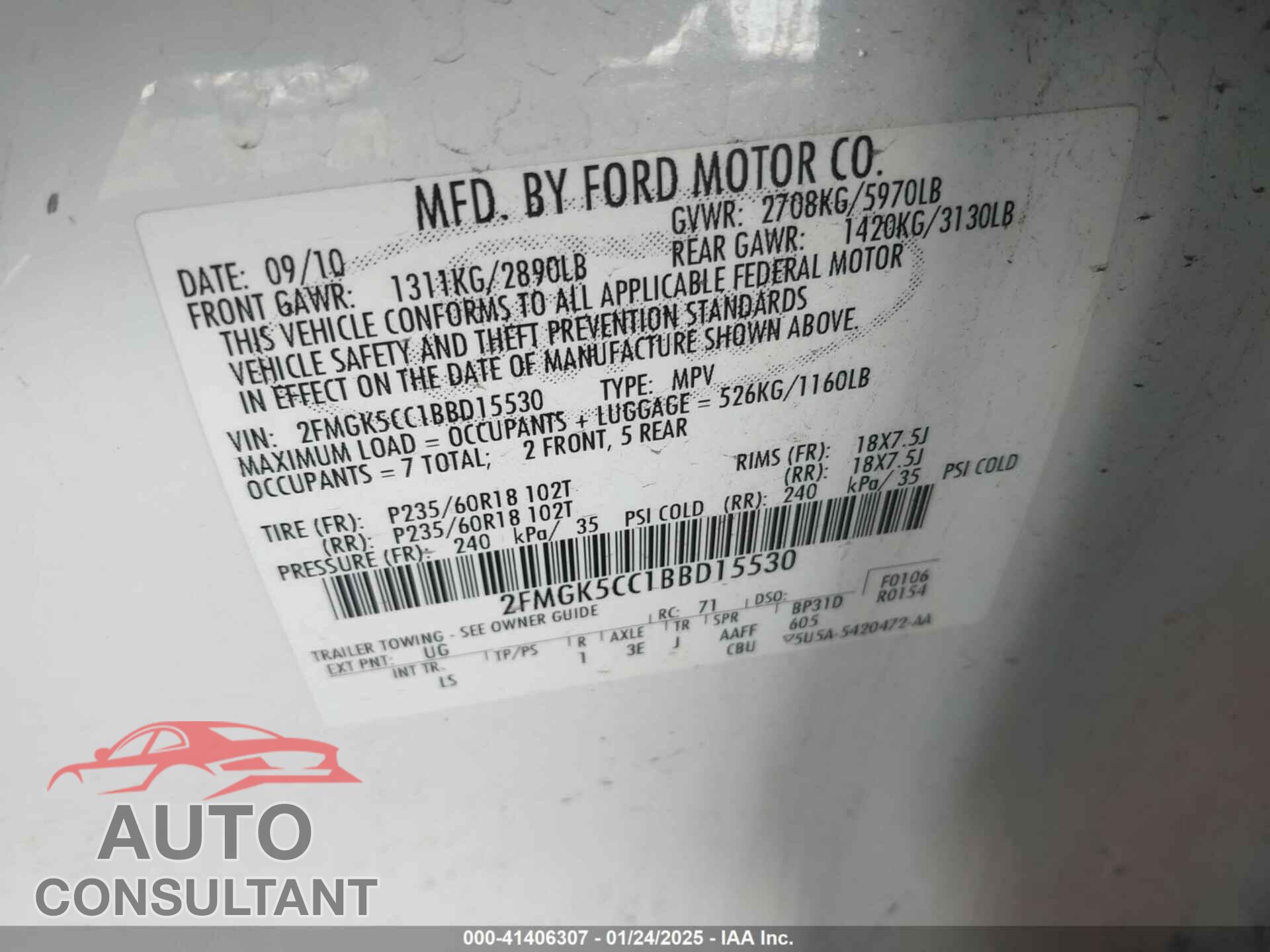 FORD FLEX 2011 - 2FMGK5CC1BBD15530