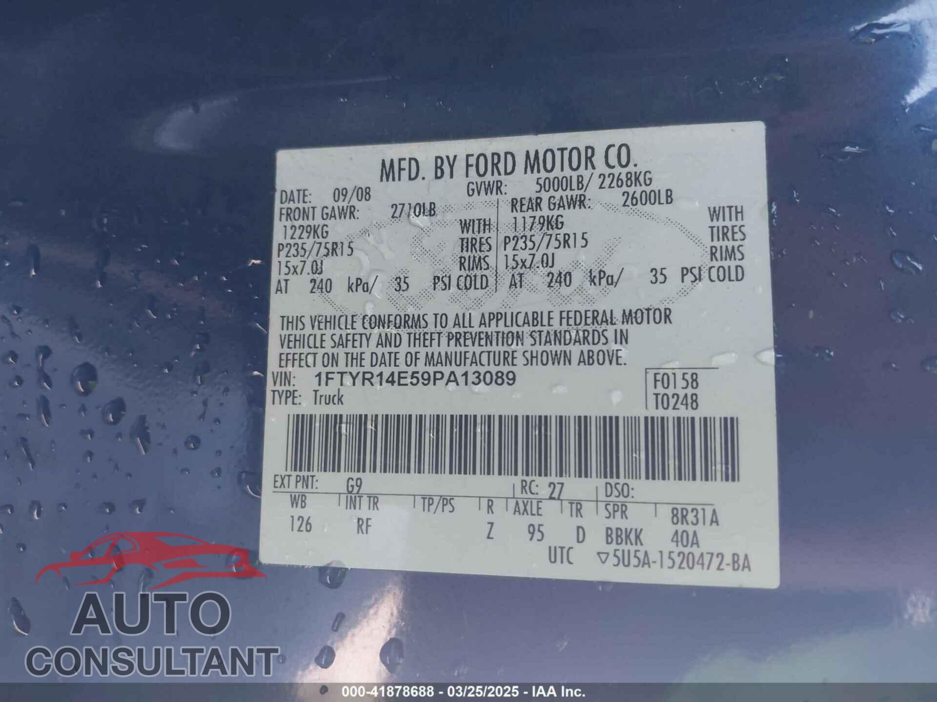 FORD RANGER 2009 - 1FTYR14E59PA13089