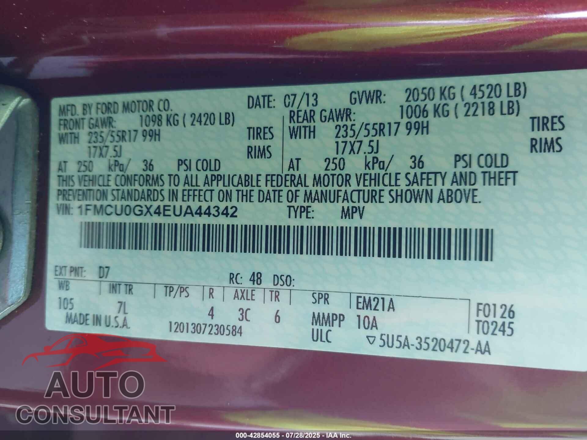 FORD ESCAPE 2014 - 1FMCU0GX4EUA44342