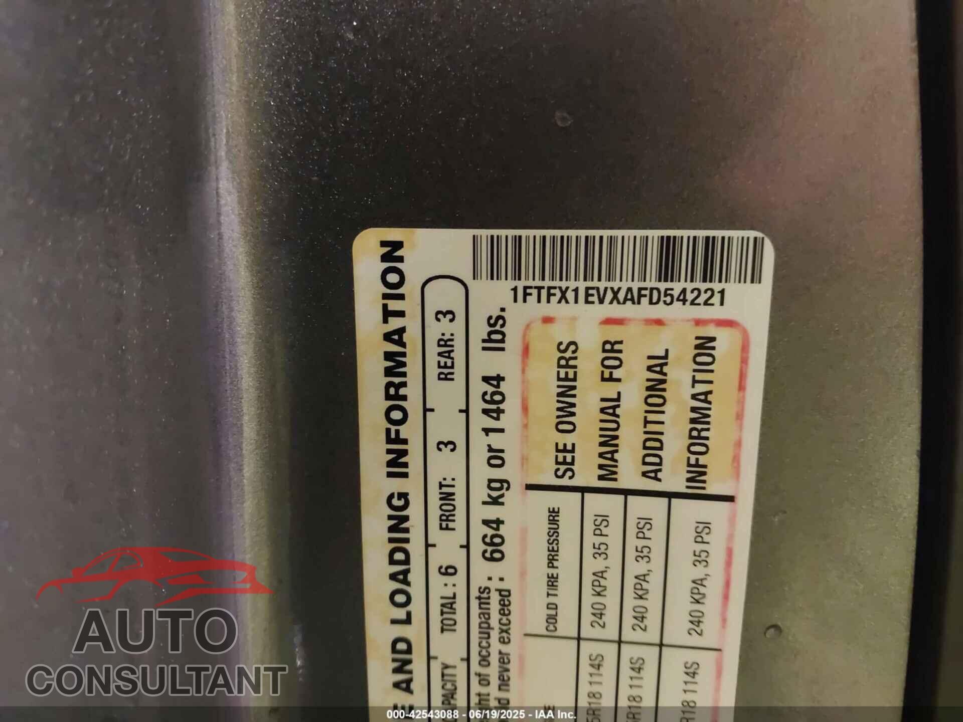 FORD F150 2010 - 1FTFX1EVXAFD54221