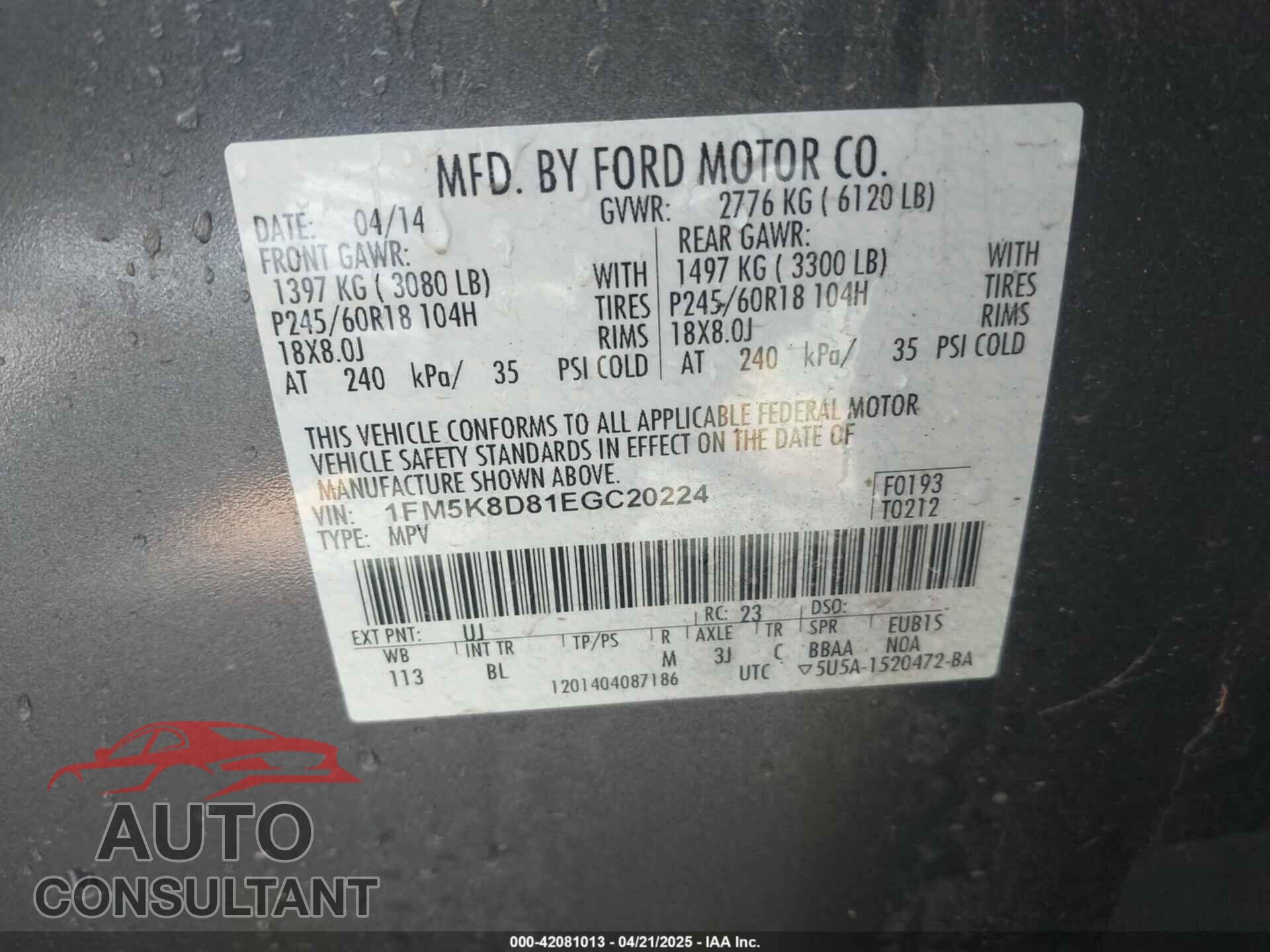 FORD EXPLORER 2014 - 1FM5K8D81EGC20224