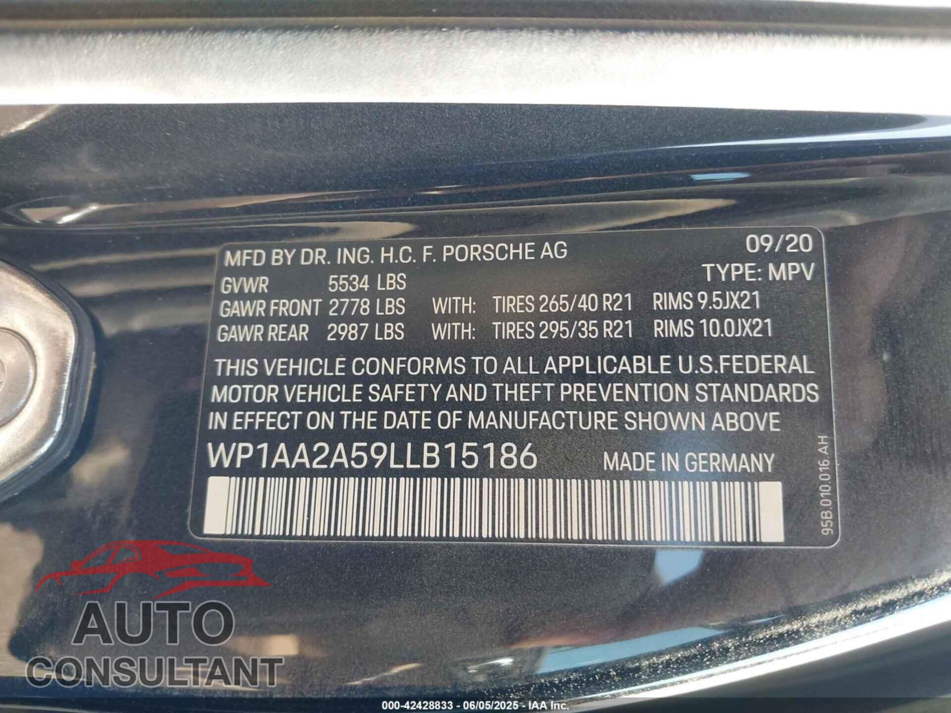 PORSCHE MACAN 2020 - WP1AA2A59LLB15186