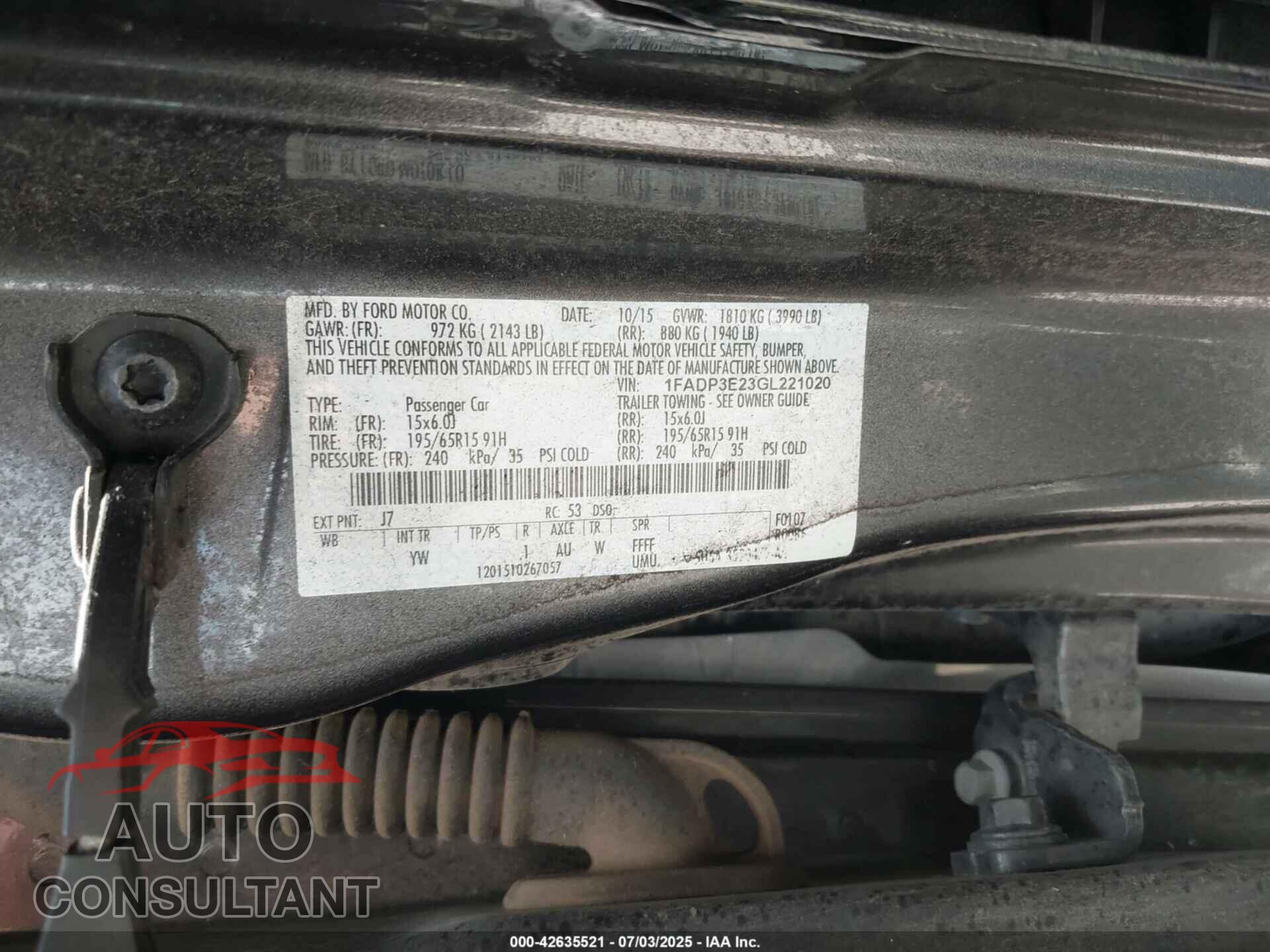 FORD FOCUS 2016 - 1FADP3E23GL221020