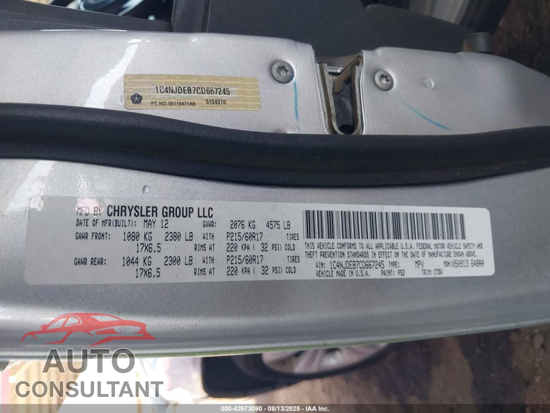 JEEP COMPASS 2012 - 1C4NJDEB7CD667245