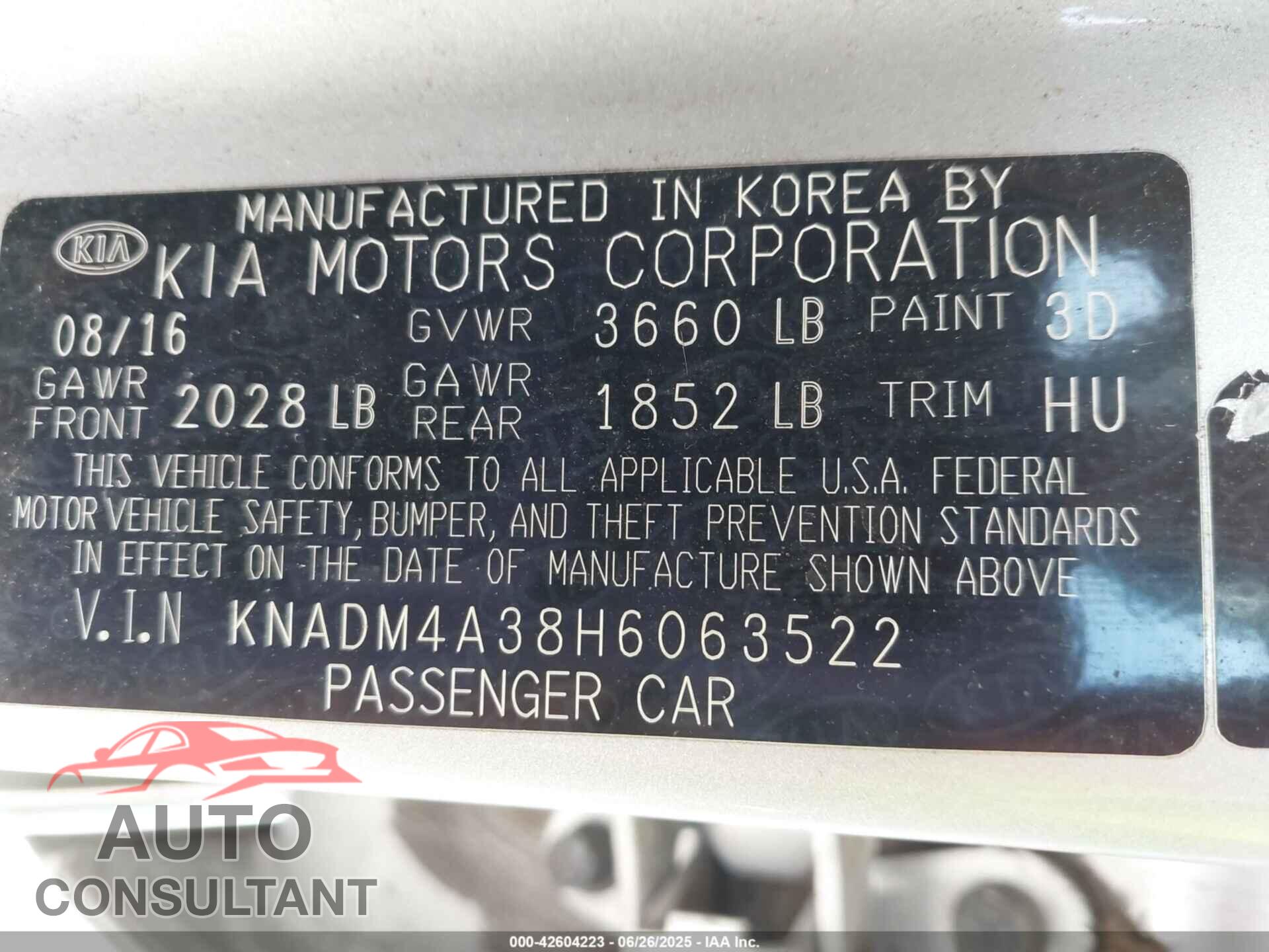KIA RIO 2017 - KNADM4A38H6063522