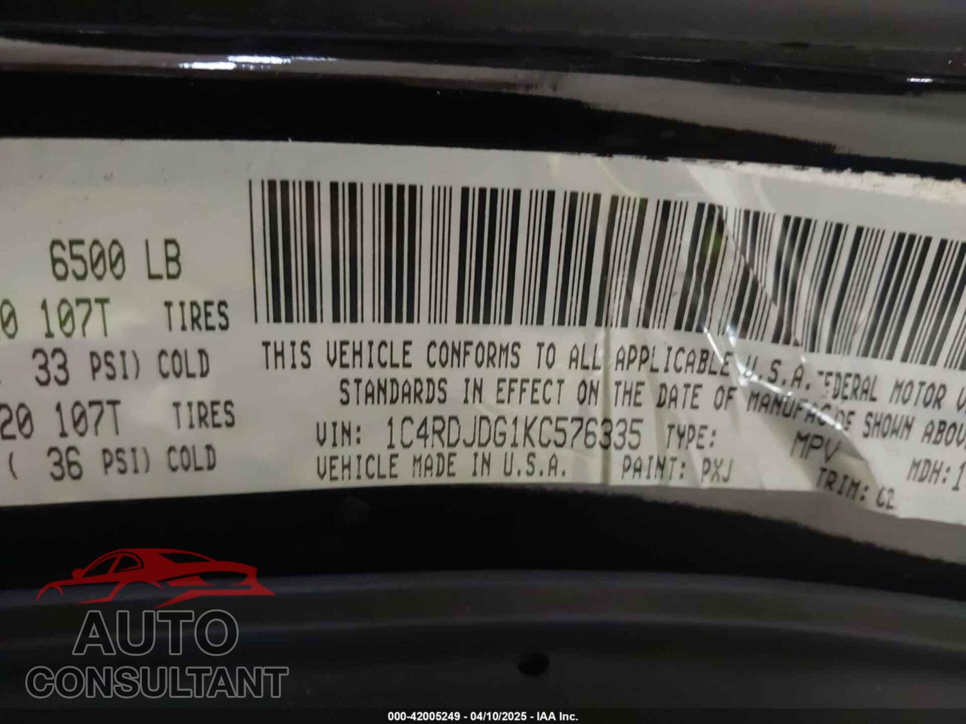 DODGE DURANGO 2019 - 1C4RDJDG1KC576335