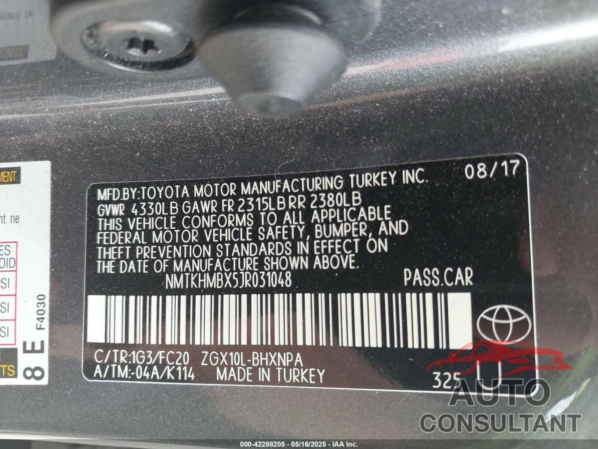 TOYOTA C-HR 2018 - NMTKHMBX5JR031048