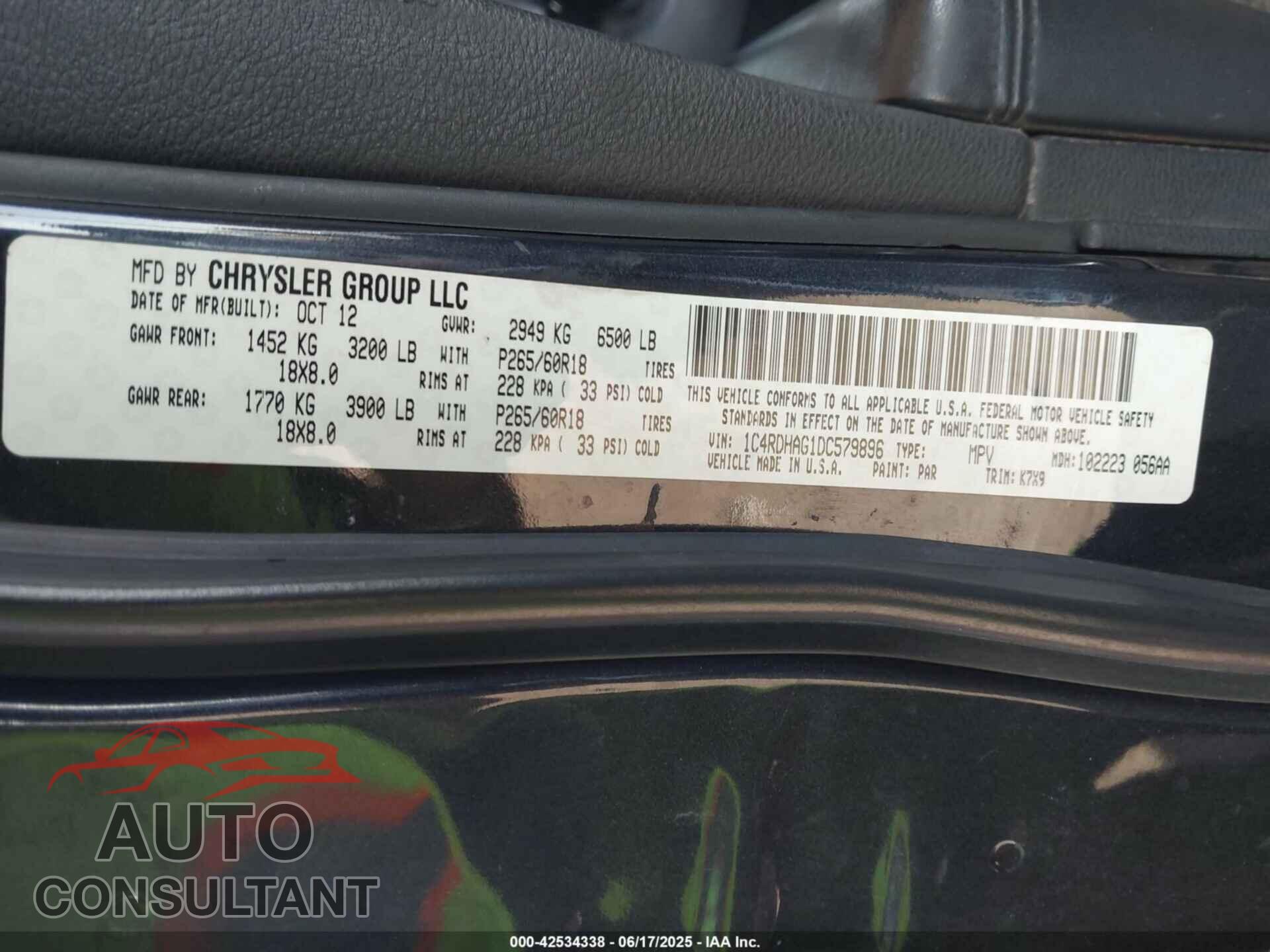 DODGE DURANGO 2013 - 1C4RDHAG1DC579896