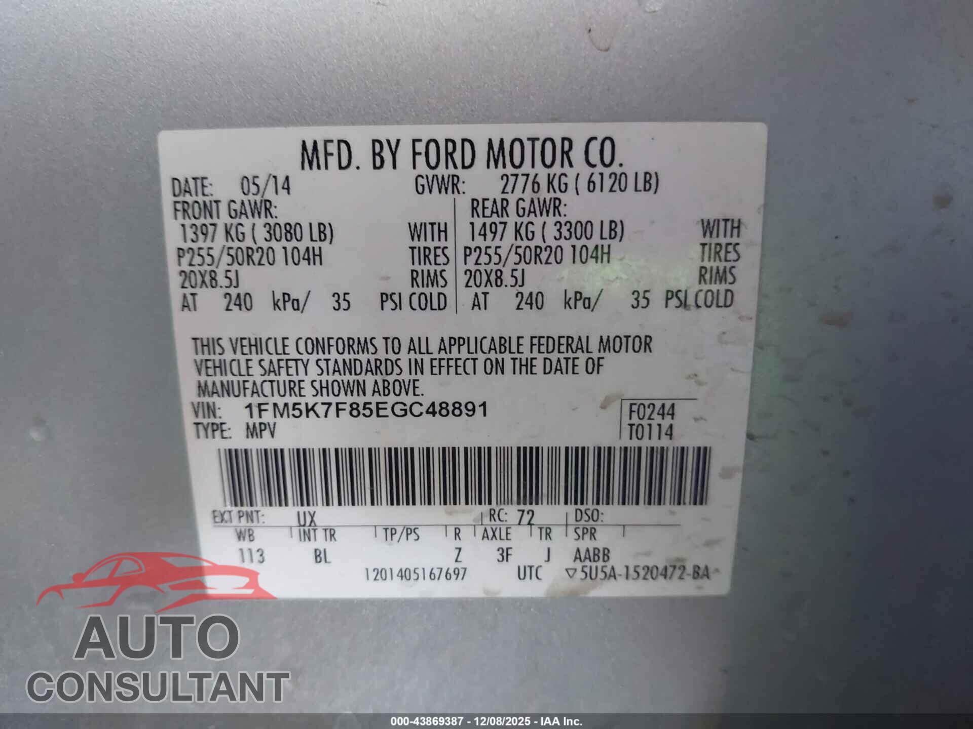 FORD EXPLORER 2014 - 1FM5K7F85EGC48891