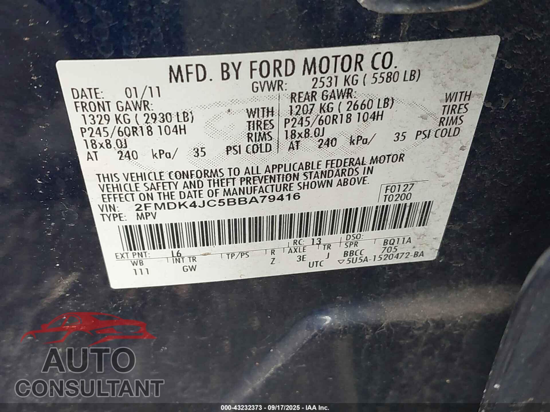 FORD EDGE 2011 - 2FMDK4JC5BBA79416