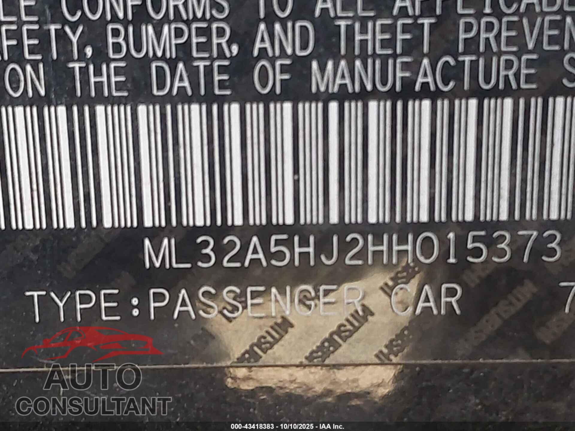 MITSUBISHI MIRAGE 2017 - ML32A5HJ2HH015373