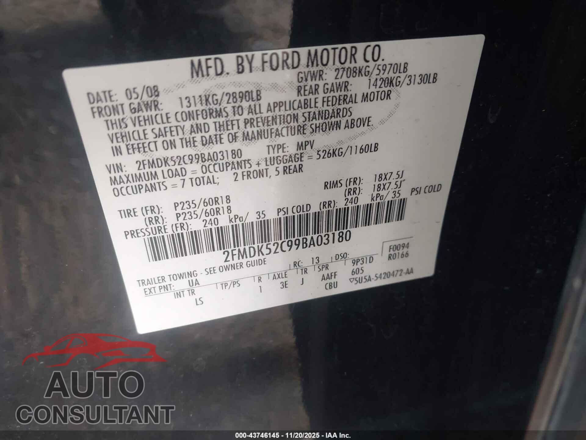 FORD FLEX 2009 - 2FMDK52C99BA03180