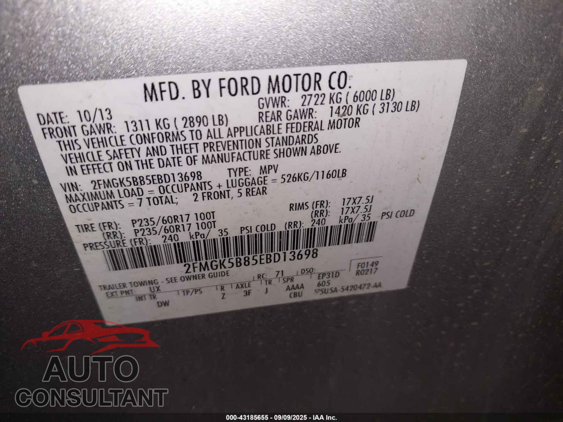 FORD FLEX 2014 - 2FMGK5B85EBD13698