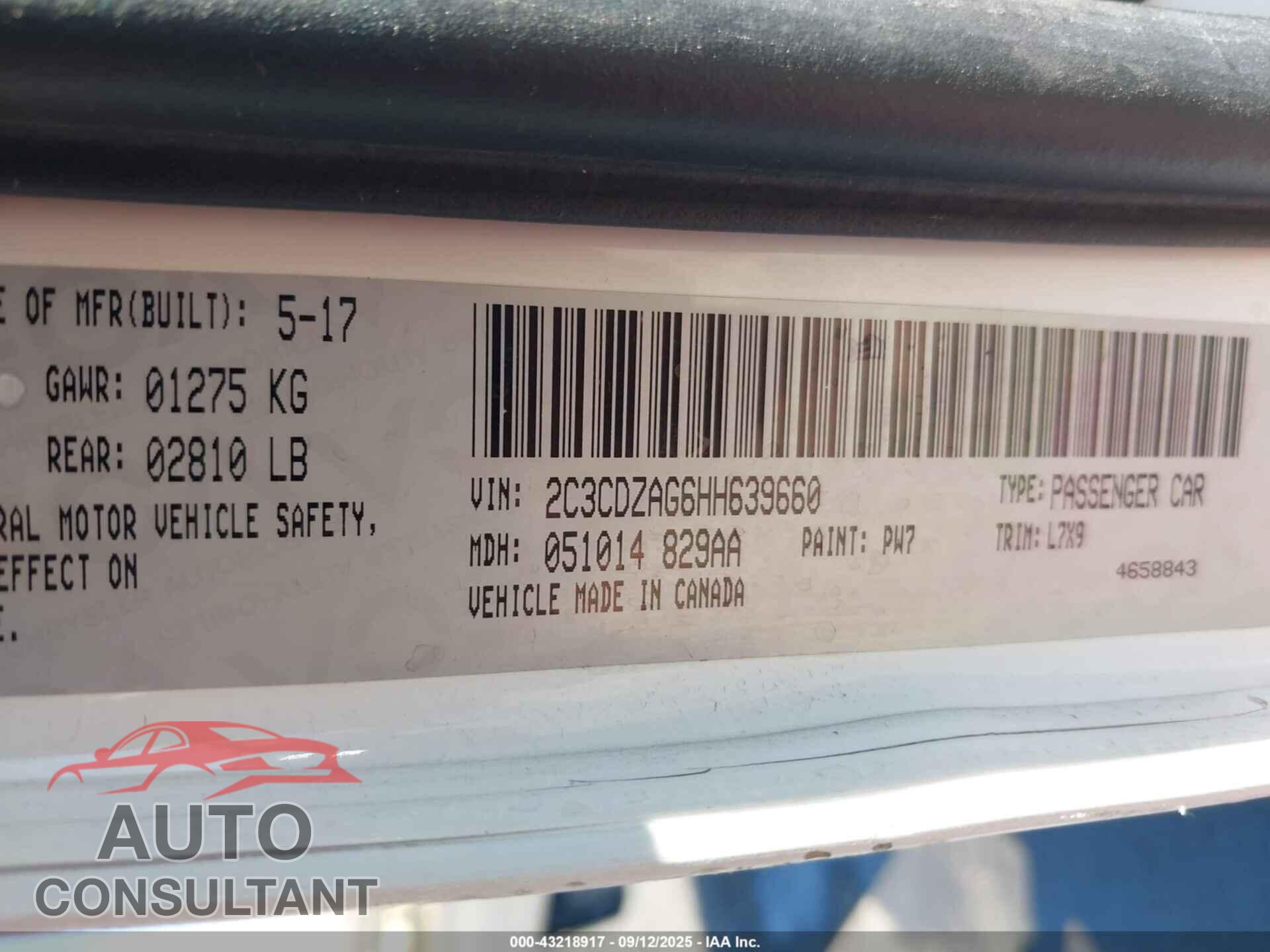 DODGE CHALLENGER 2017 - 2C3CDZAG6HH639660