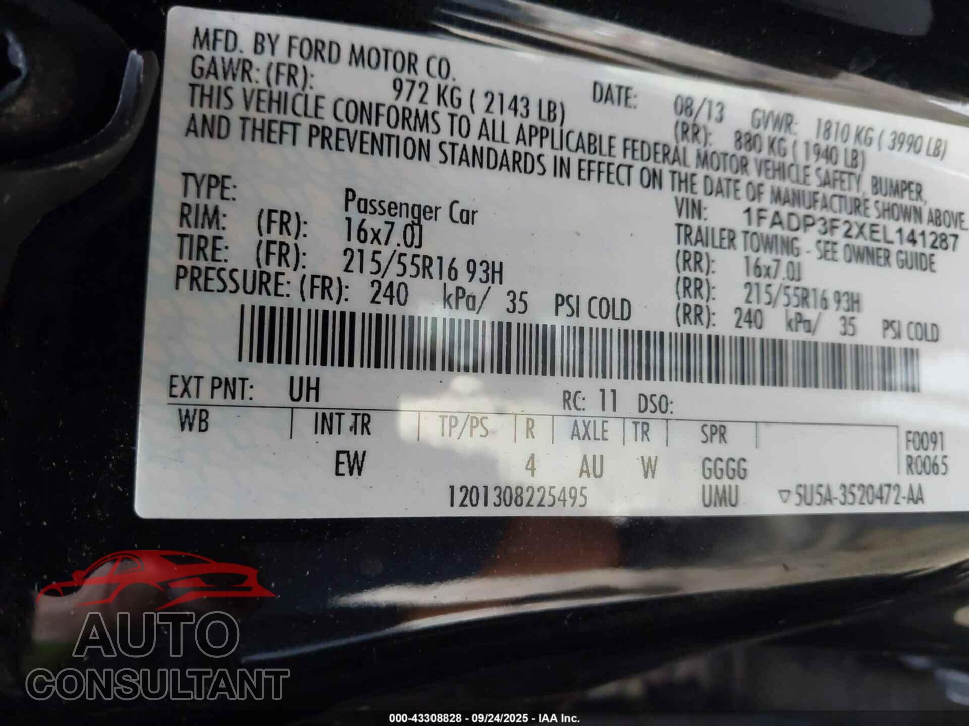 FORD FOCUS 2014 - 1FADP3F2XEL141287