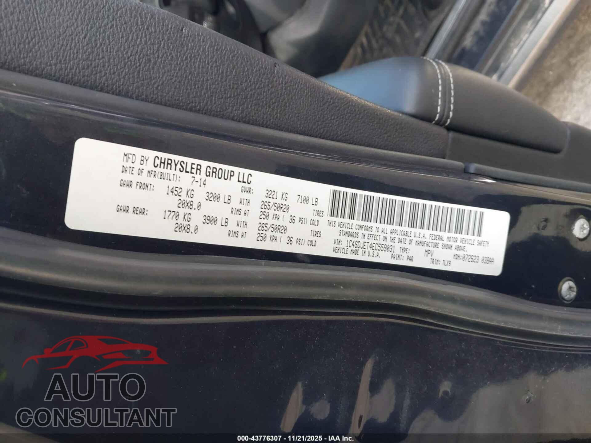 DODGE DURANGO 2014 - 1C4SDJET4EC559031