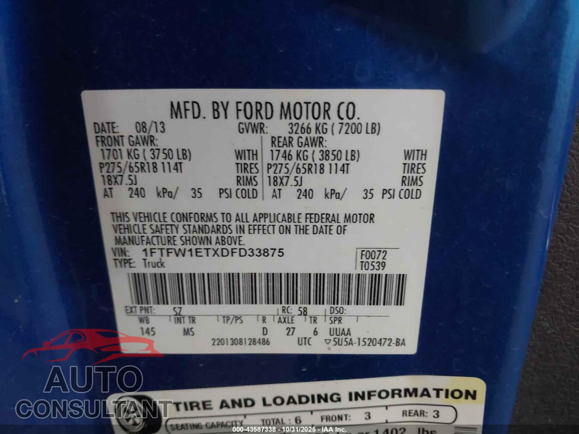 FORD F-150 2013 - 1FTFW1ETXDFD33875