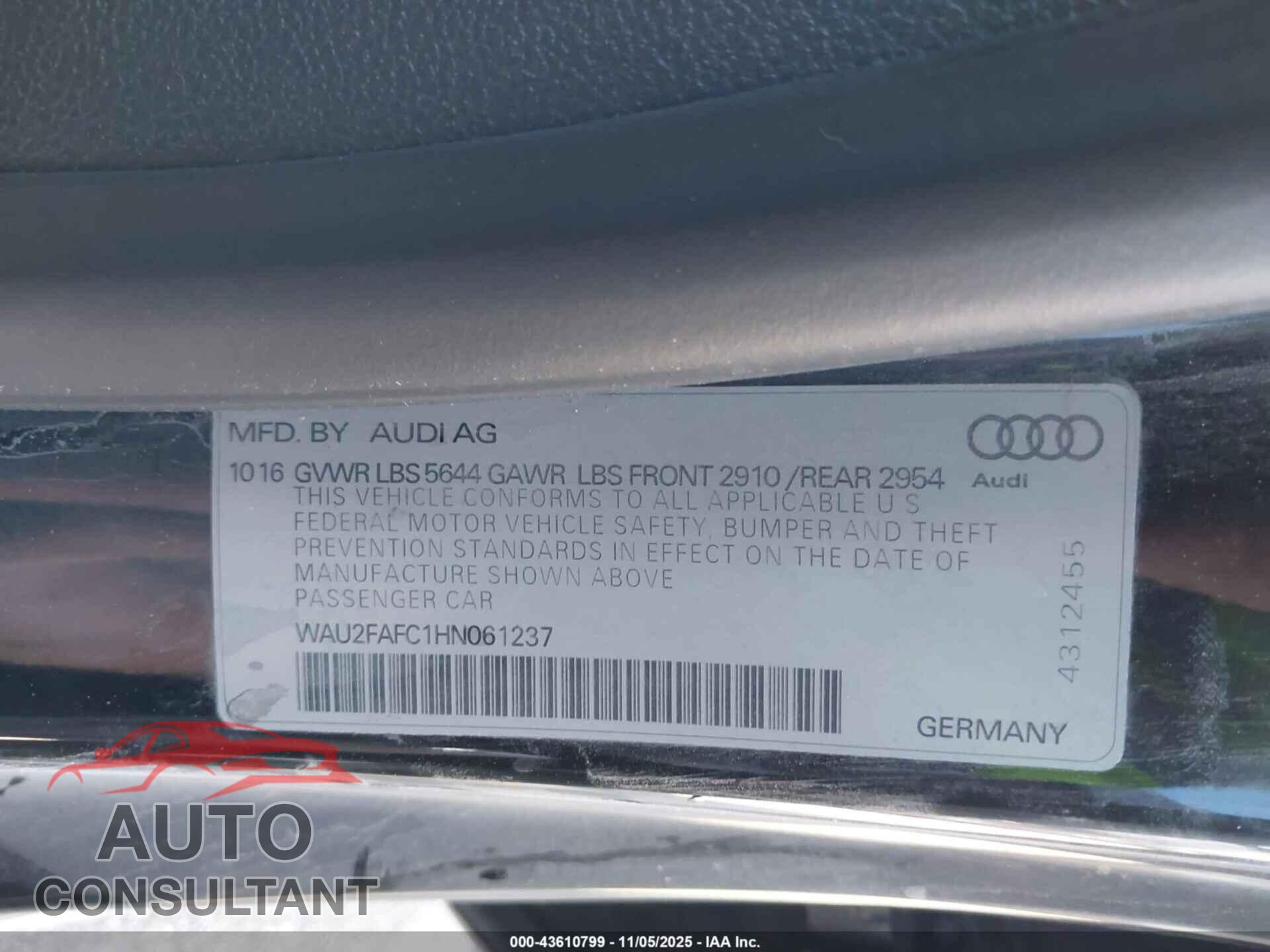 AUDI S7 2017 - WAU2FAFC1HN061237