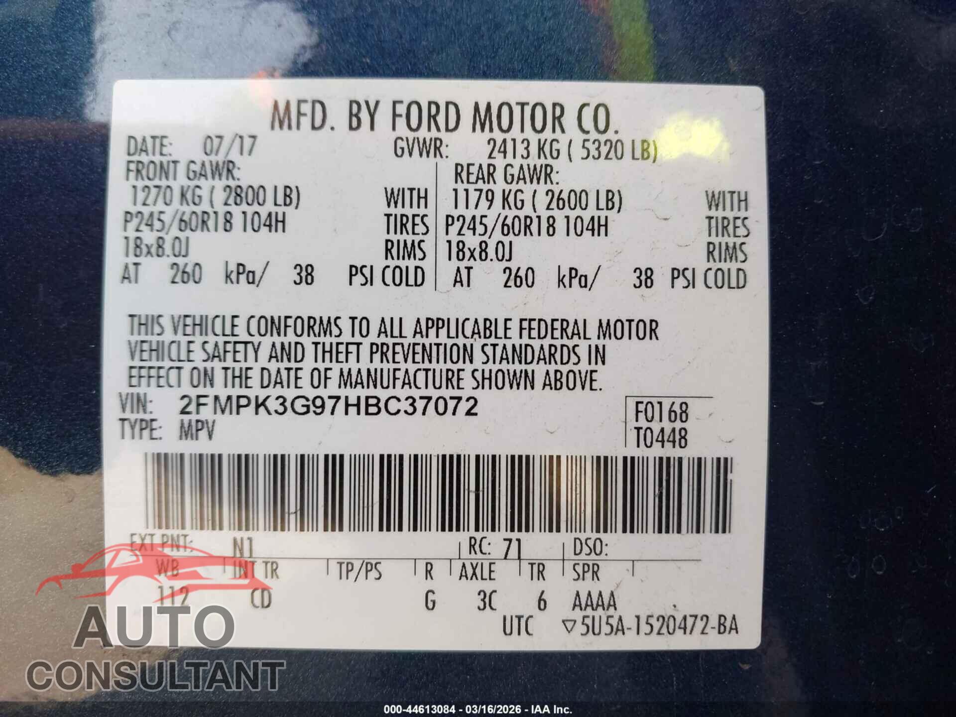 FORD EDGE 2017 - 2FMPK3G97HBC37072