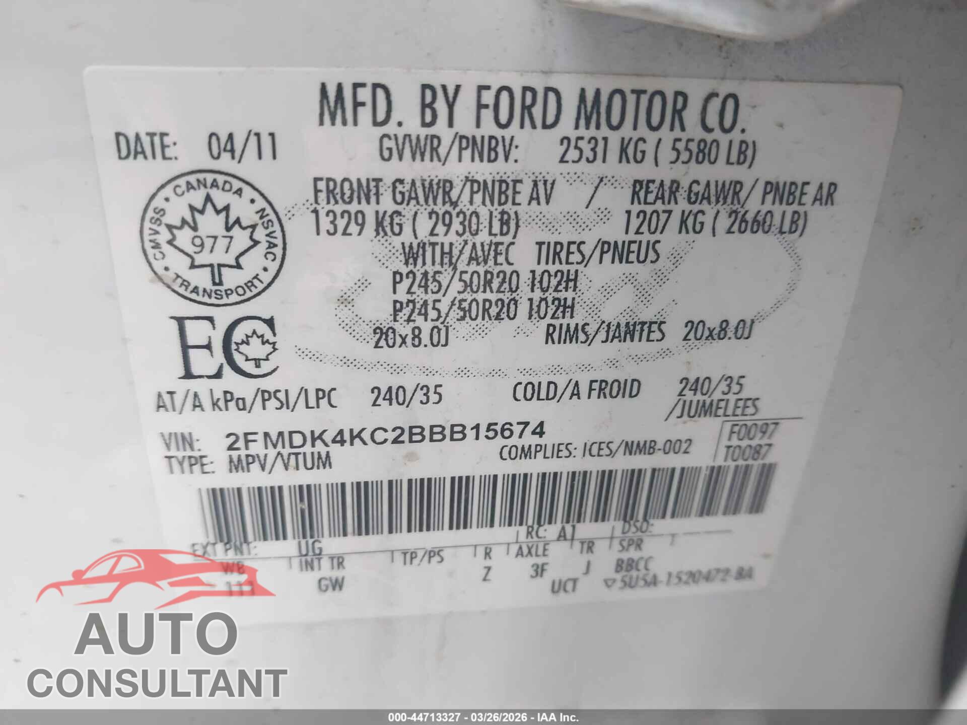 FORD EDGE 2011 - 2FMDK4KC2BBB15674