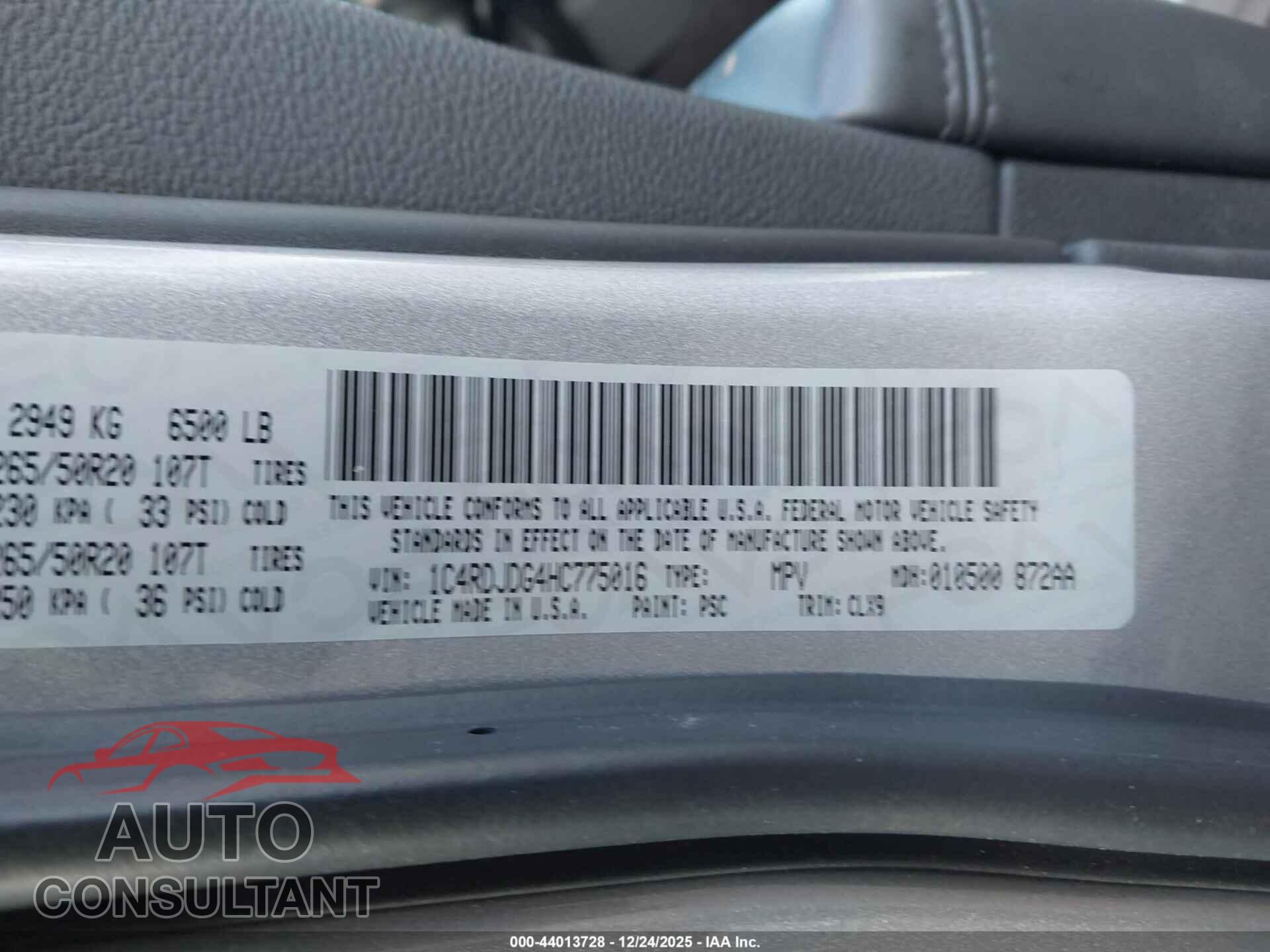 DODGE DURANGO 2017 - 1C4RDJDG4HC775016