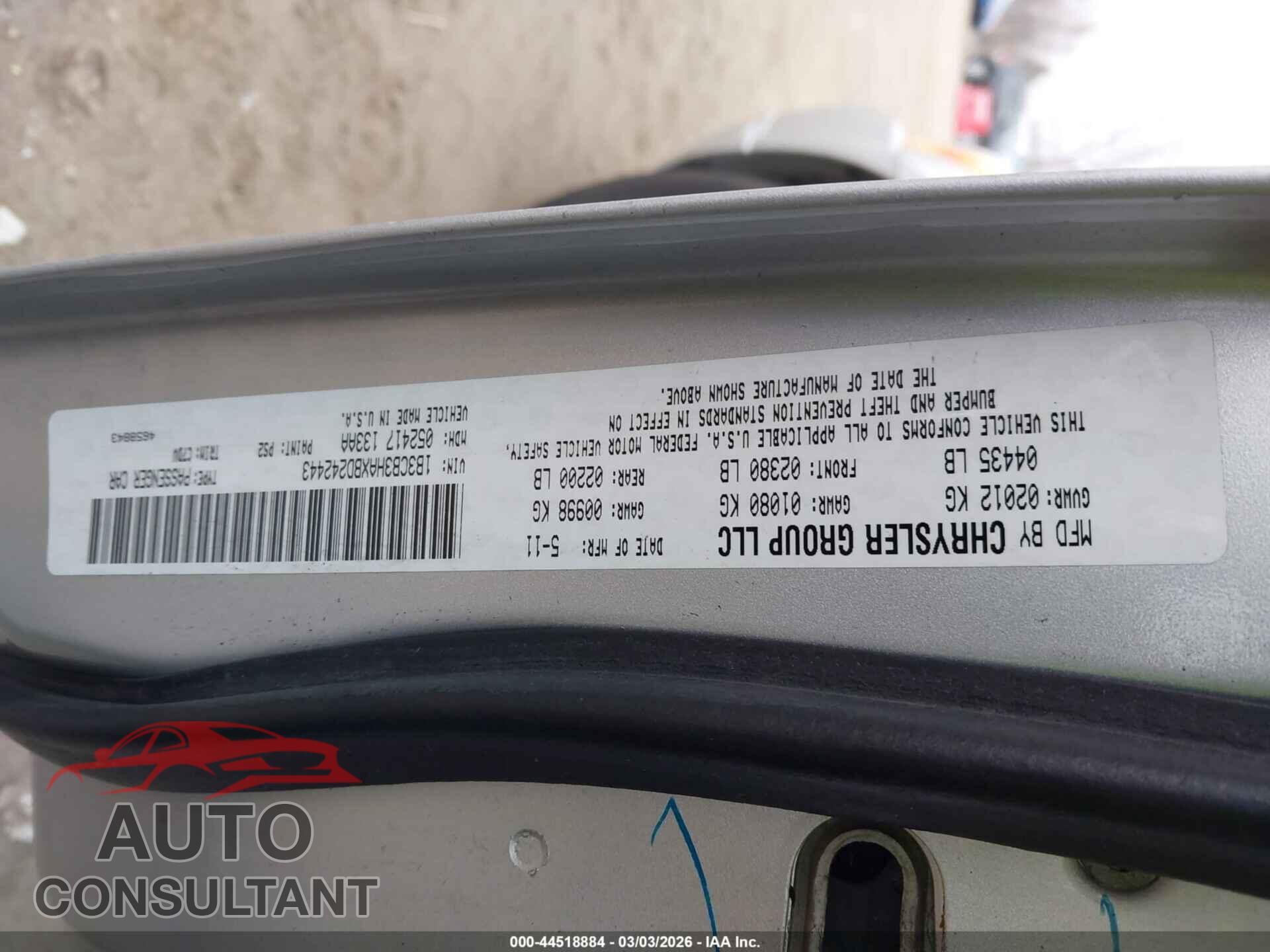 DODGE CALIBER 2011 - 1B3CB3HAXBD242443