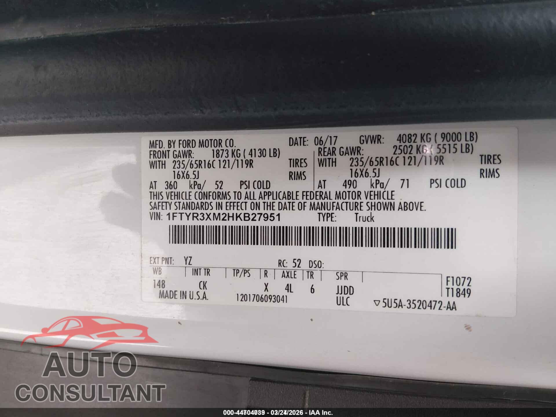 FORD TRANSIT-250 2017 - 1FTYR3XM2HKB27951