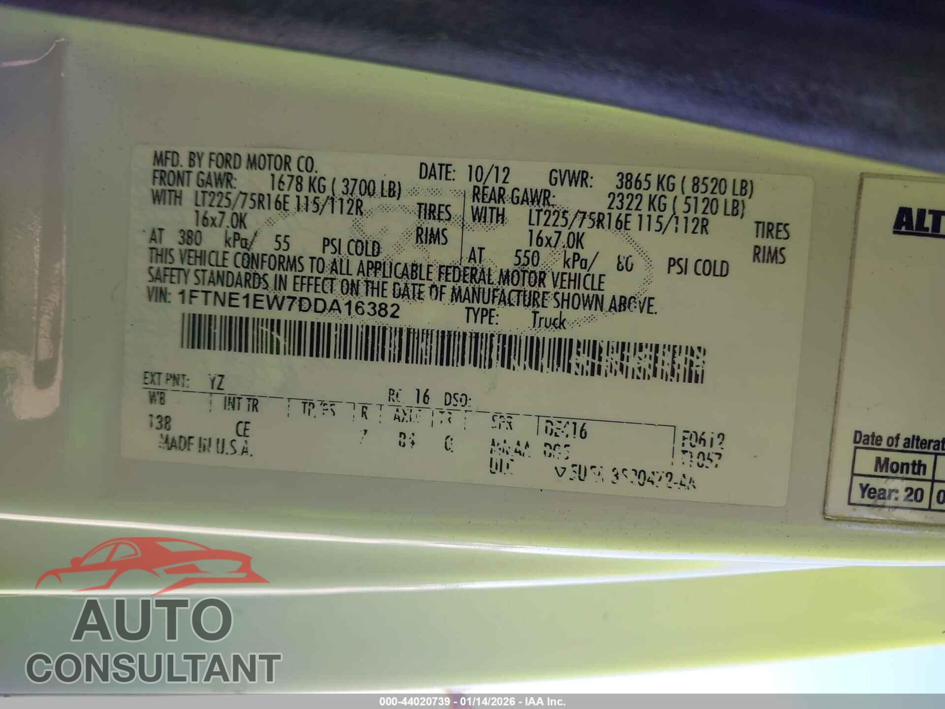 FORD E-150 2013 - 1FTNE1EW7DDA16382