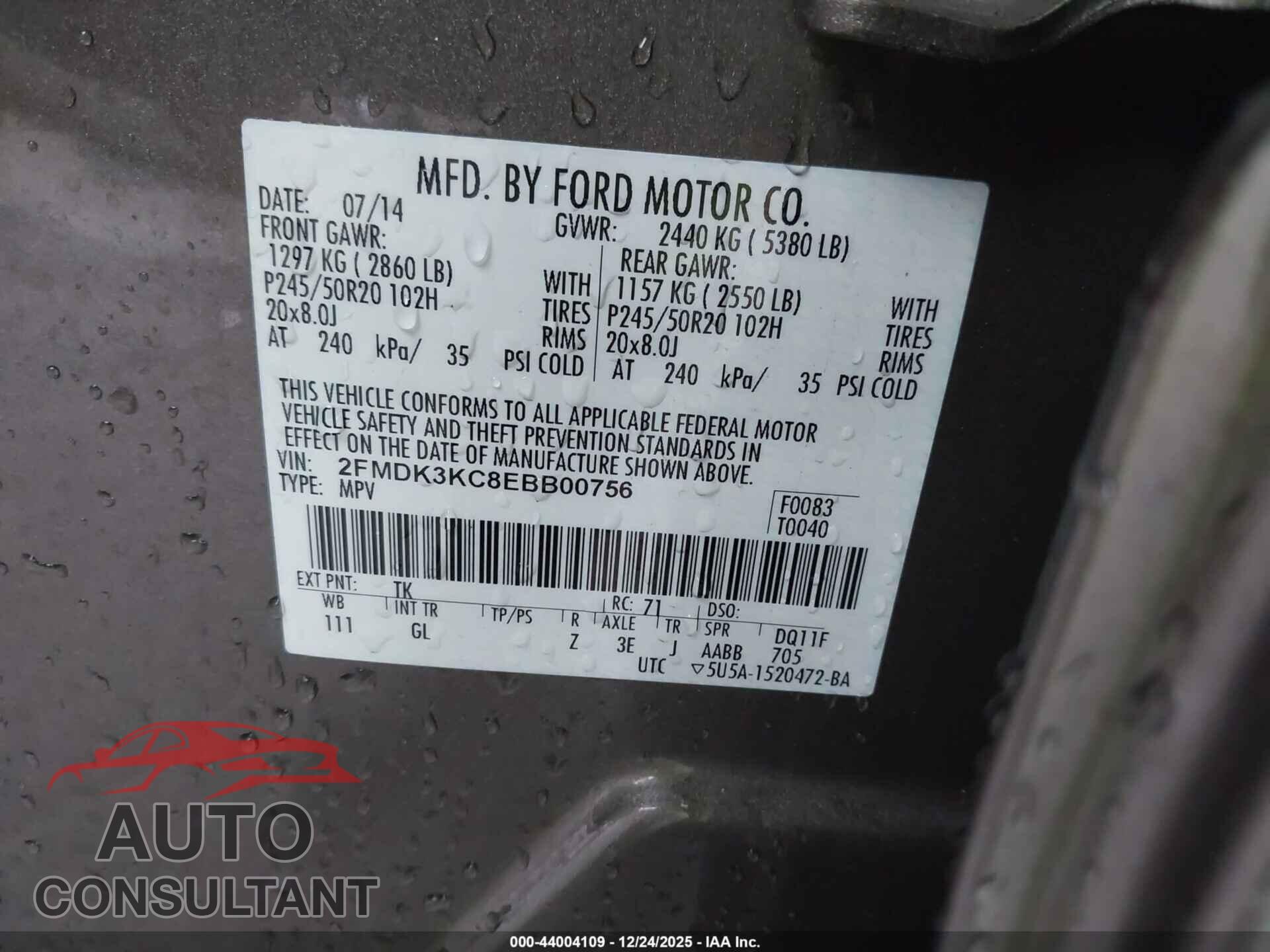 FORD EDGE 2014 - 2FMDK3KC8EBB00756