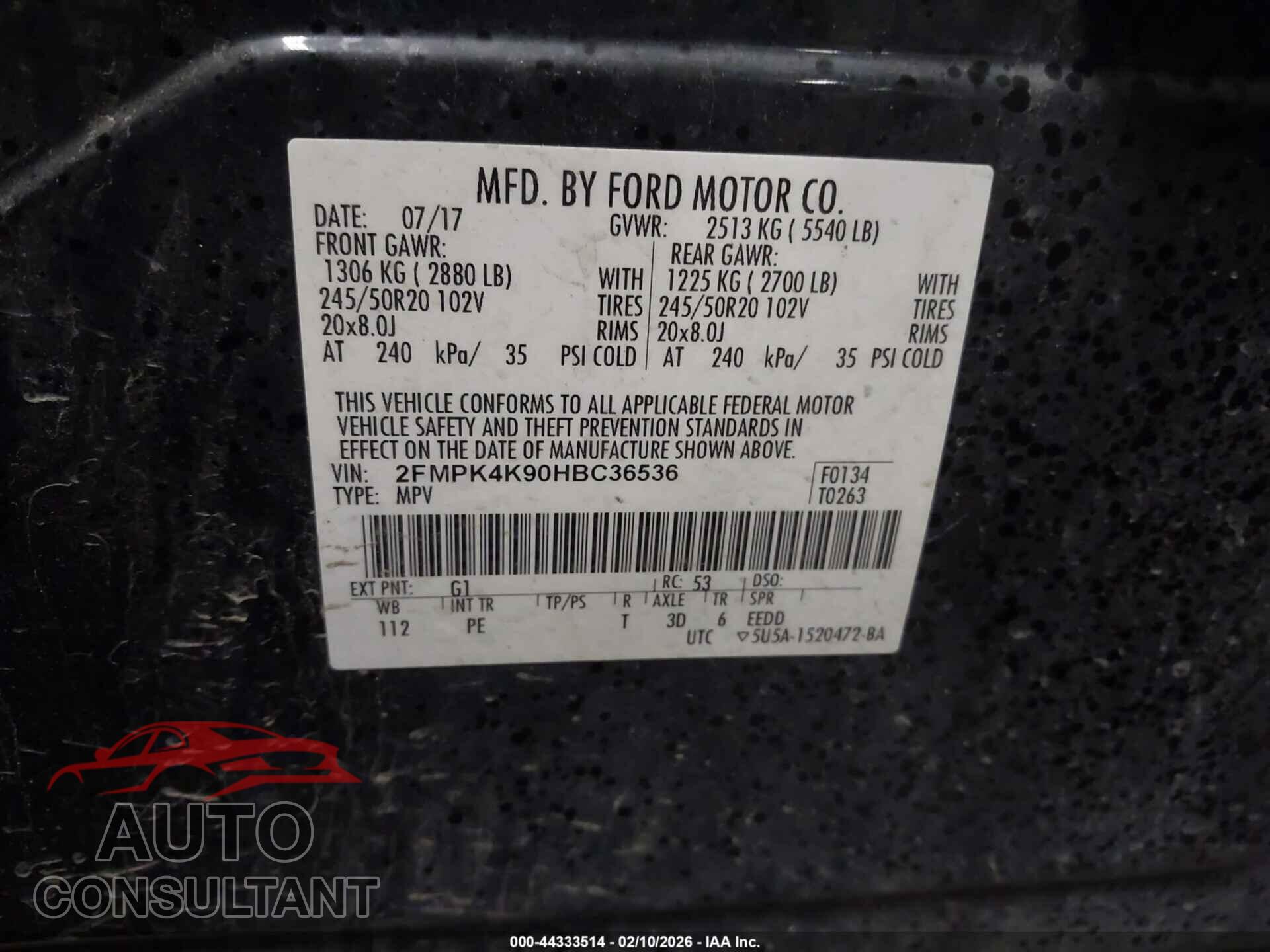 FORD EDGE 2017 - 2FMPK4K90HBC36536