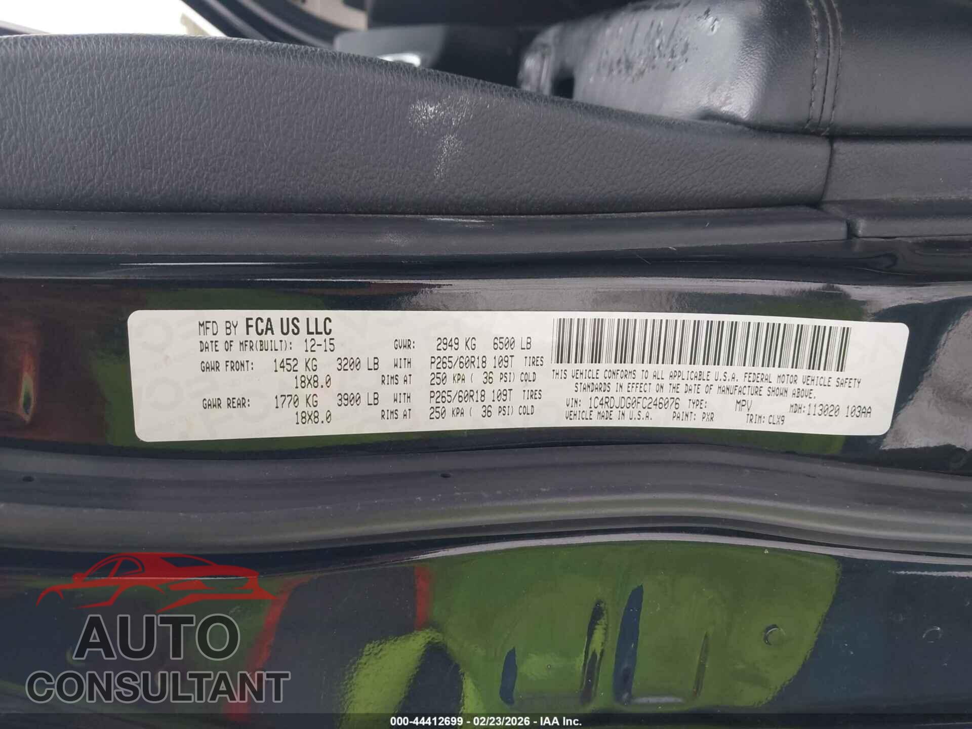 DODGE DURANGO 2015 - 1C4RDJDG0FC246076