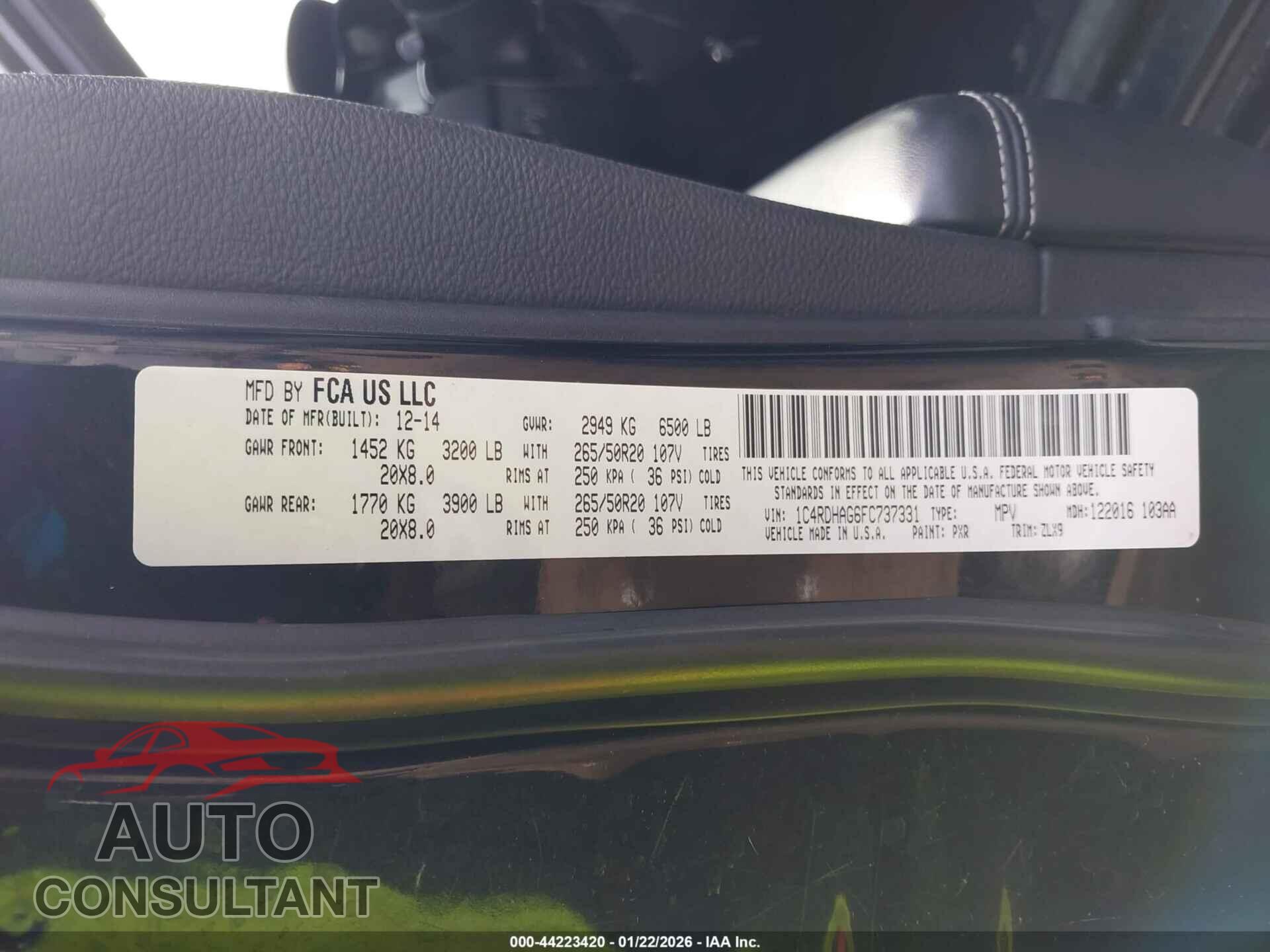 DODGE DURANGO 2015 - 1C4RDHAG6FC737331