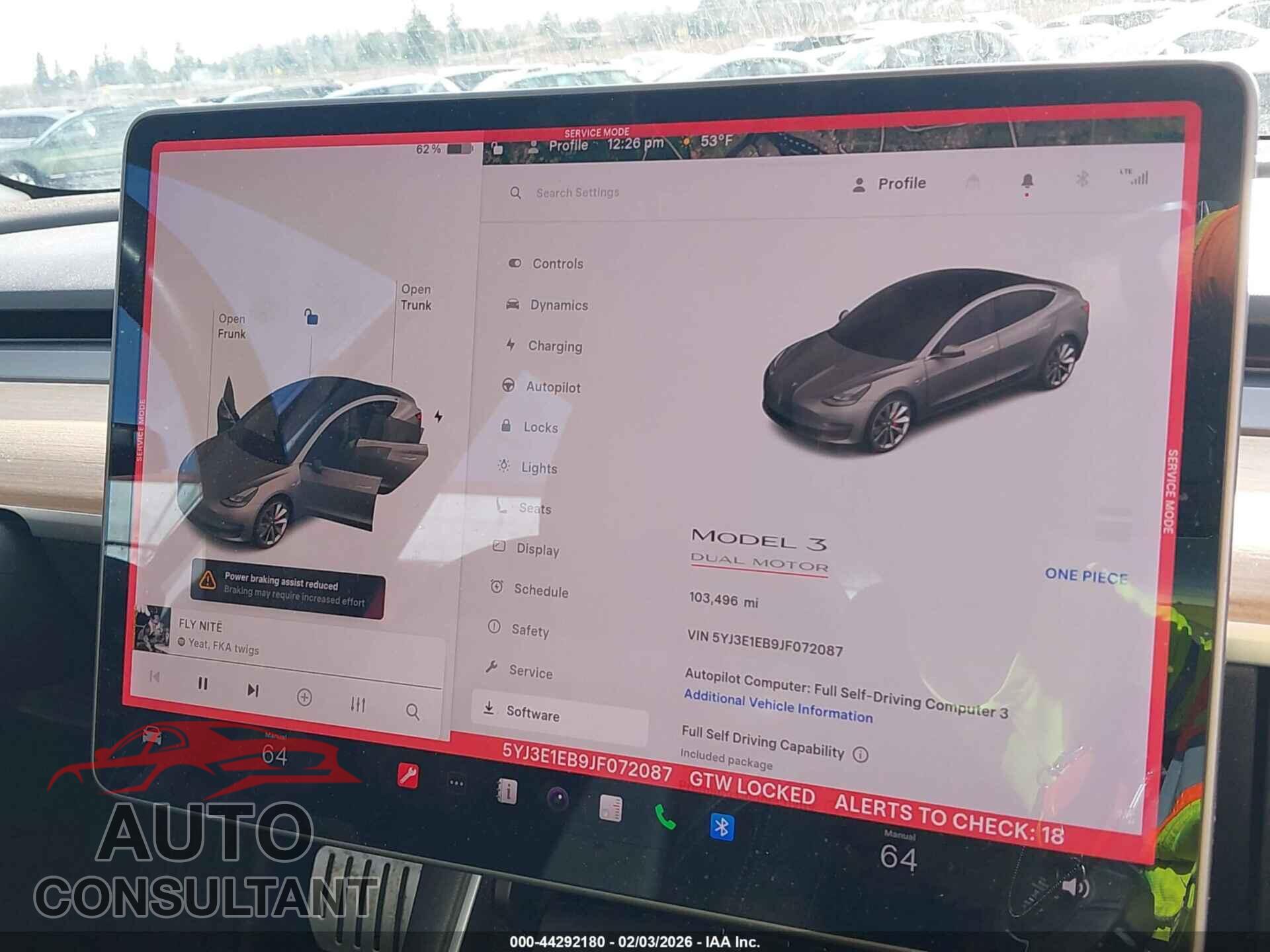 TESLA MODEL 3 2018 - 5YJ3E1EB9JF072087