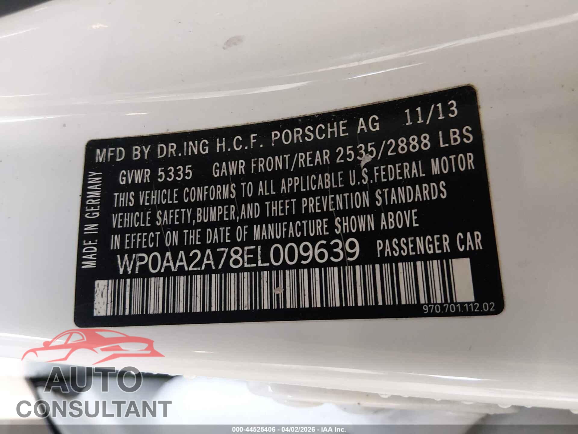 PORSCHE PANAMERA 2014 - WP0AA2A78EL009639